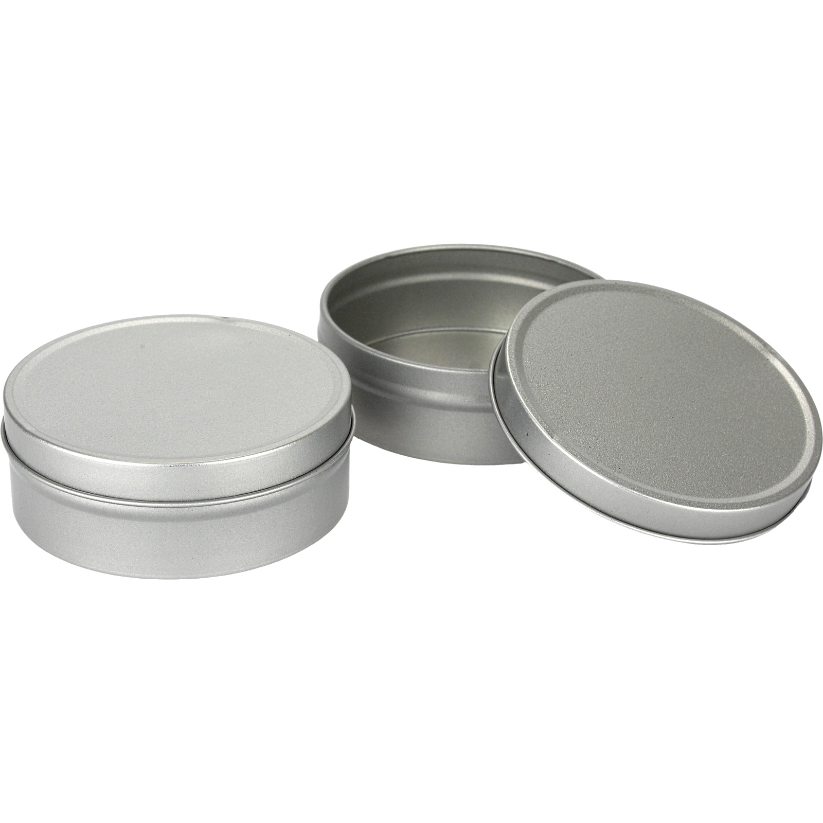 Silvertone Round Metal Tins with Lid 8.3cm (Pack of 2)