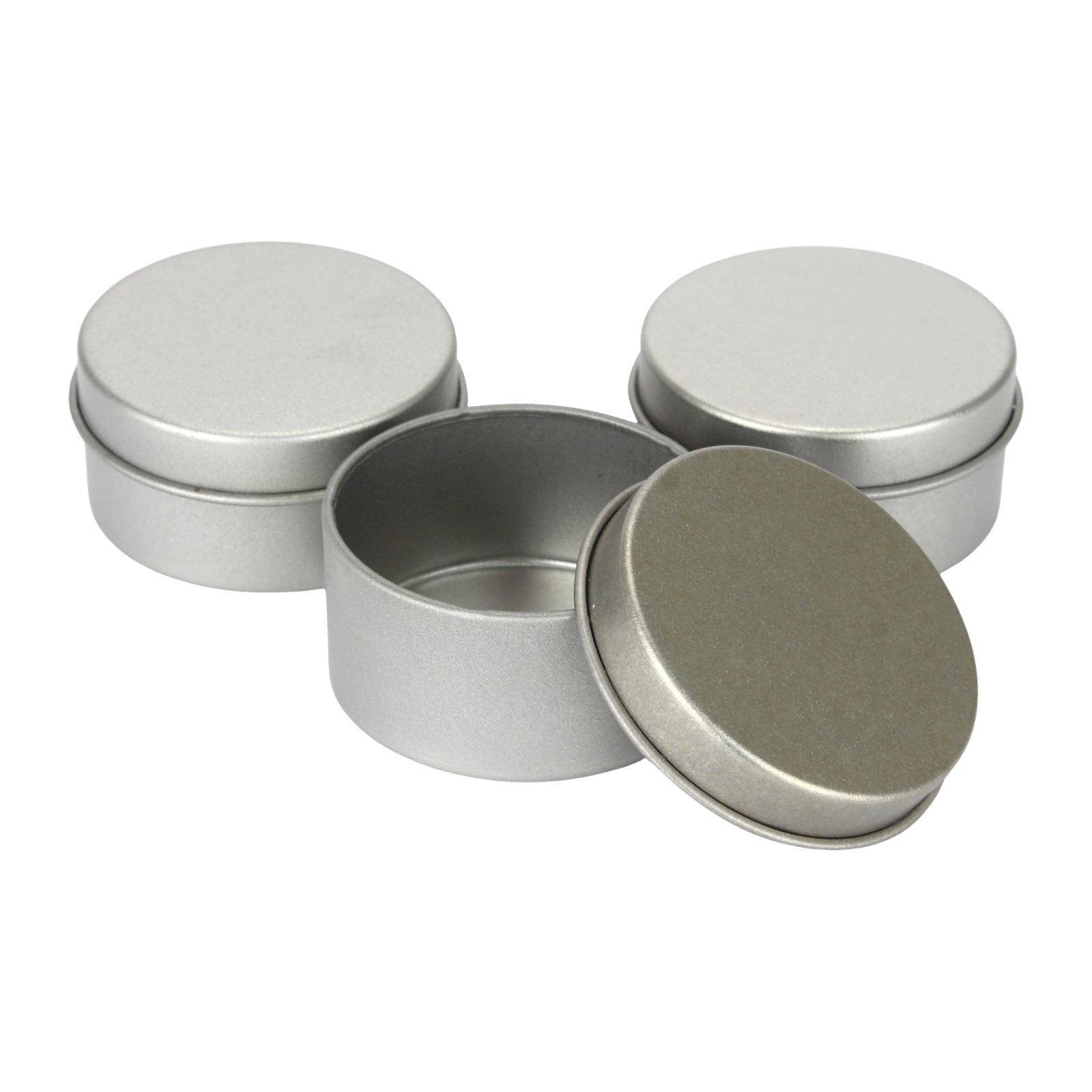 Silvertone Round Metal Tins with Lid 4.8cm (Pack of 3)