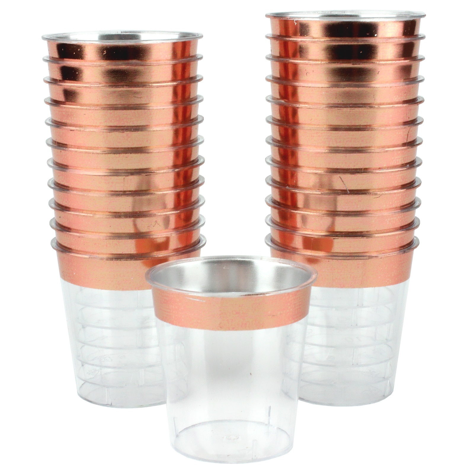 Rose Gold Trim Plastic Shot Glasses 25ml (Pack of 24)