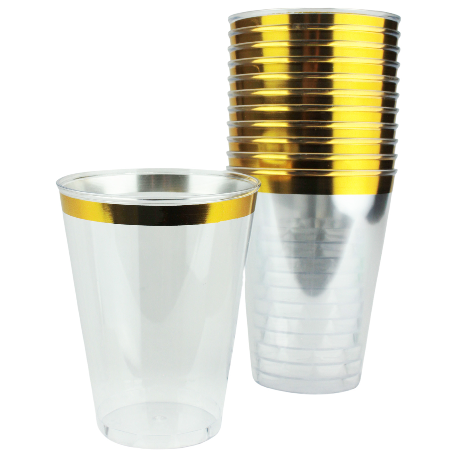Gold Trim Plastic Tumbler Cups (Pack of 12) 