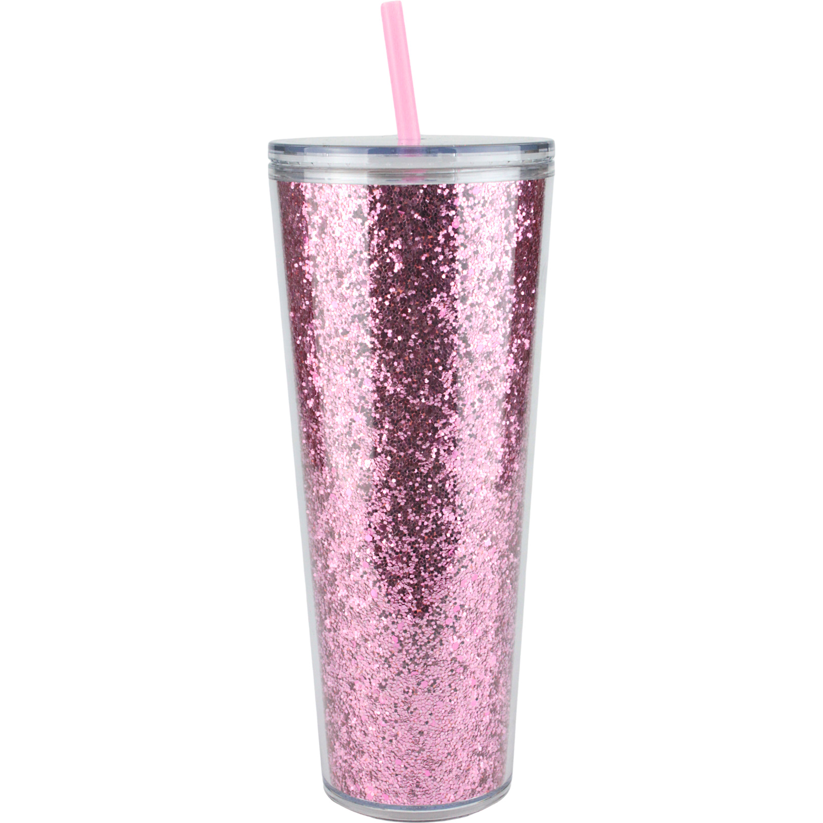 Pink Glitter Double Wall Acrylic Tumbler Cup with Straw