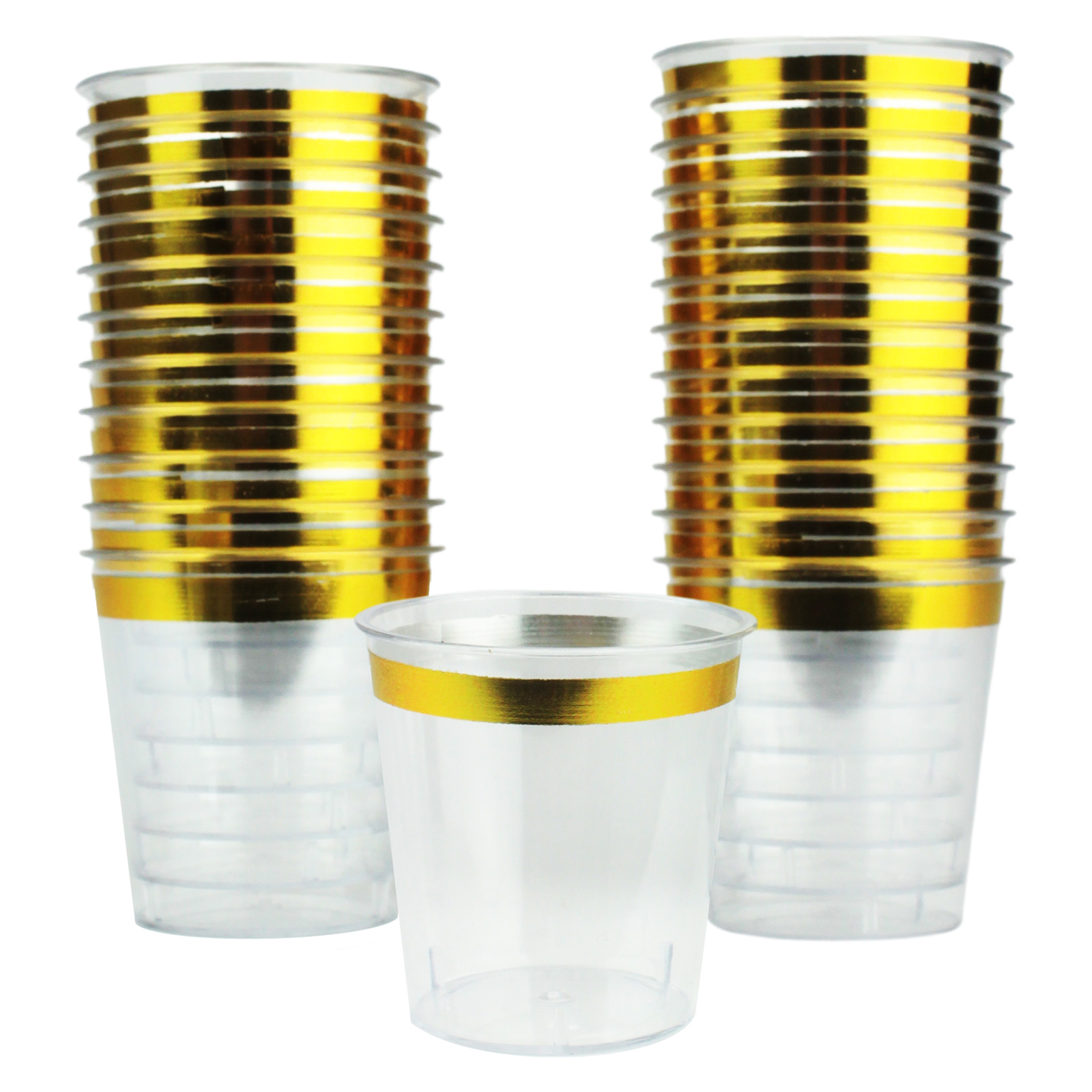 Gold Trim Plastic Shot Glasses 25ml (Pack of 24) 