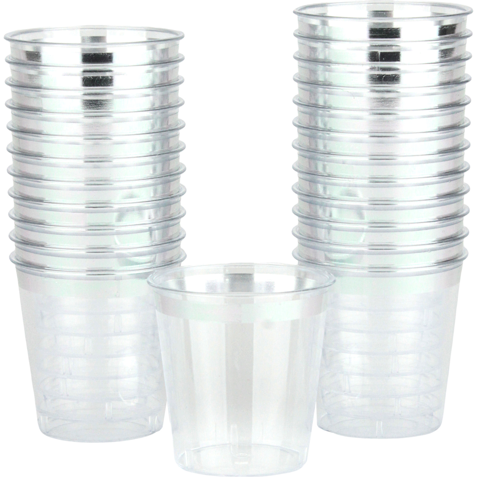 Silver Trim Plastic Shot Glasses 25ml (Pack of 24)