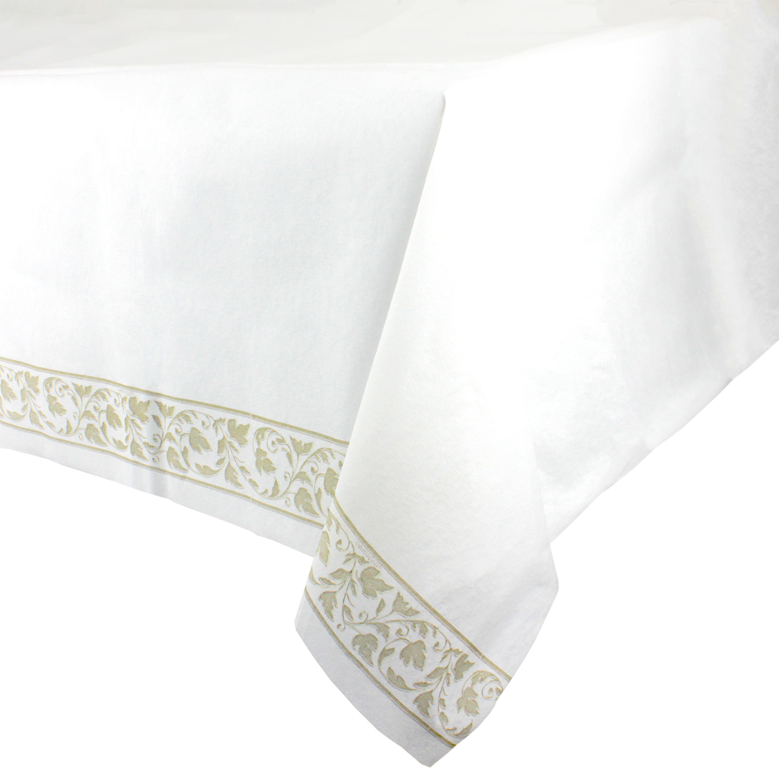 White and Gold Leaf Trim Paper Tablecloth 