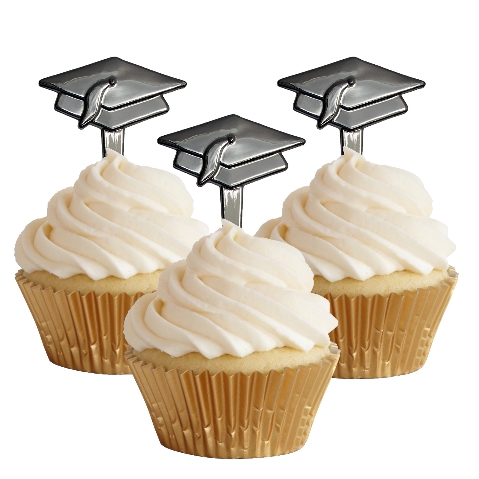 Metallic Grey Graduation Cap Plastic Picks (Pack of 12)