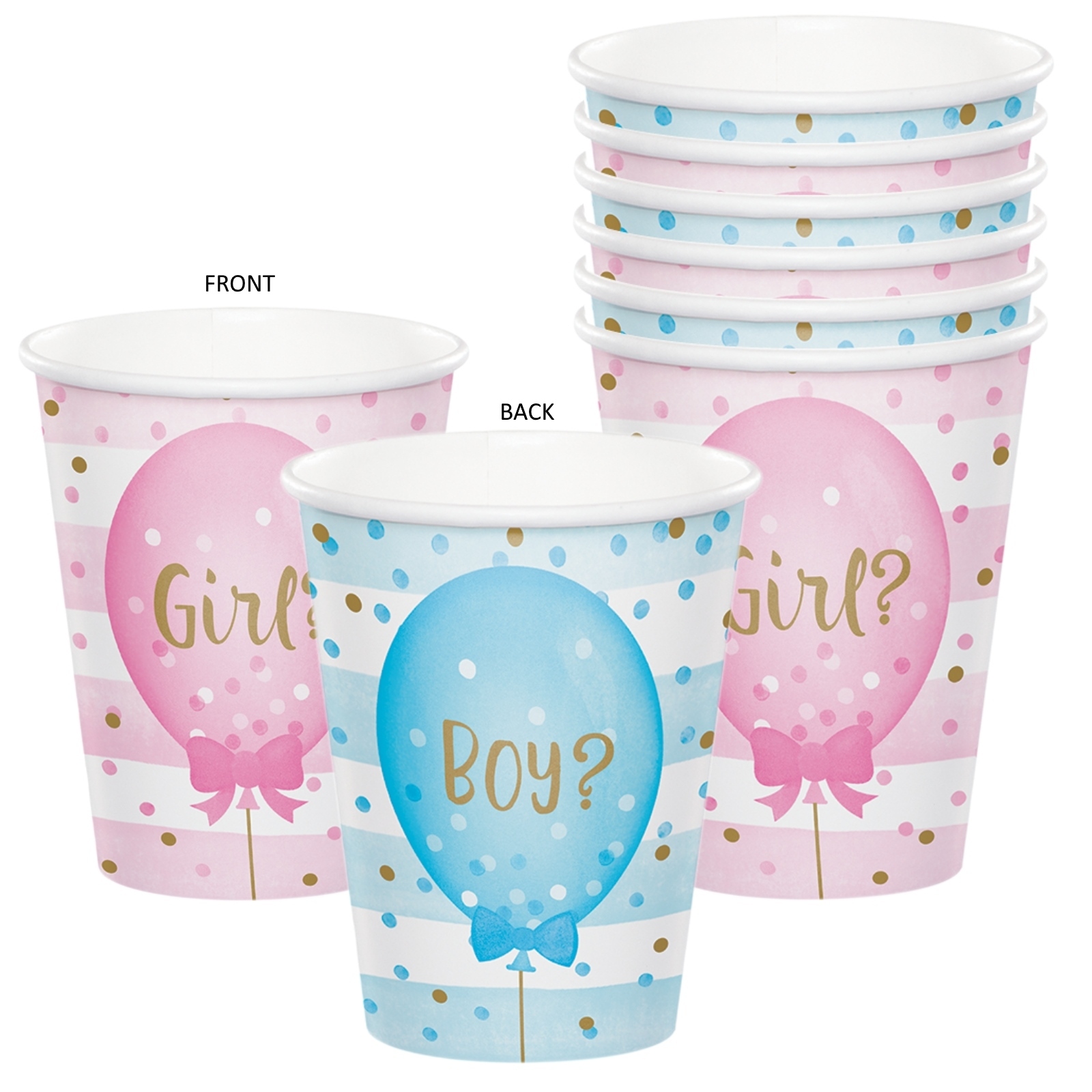 Gender Reveal Balloons Paper Cups (Pack of 8)