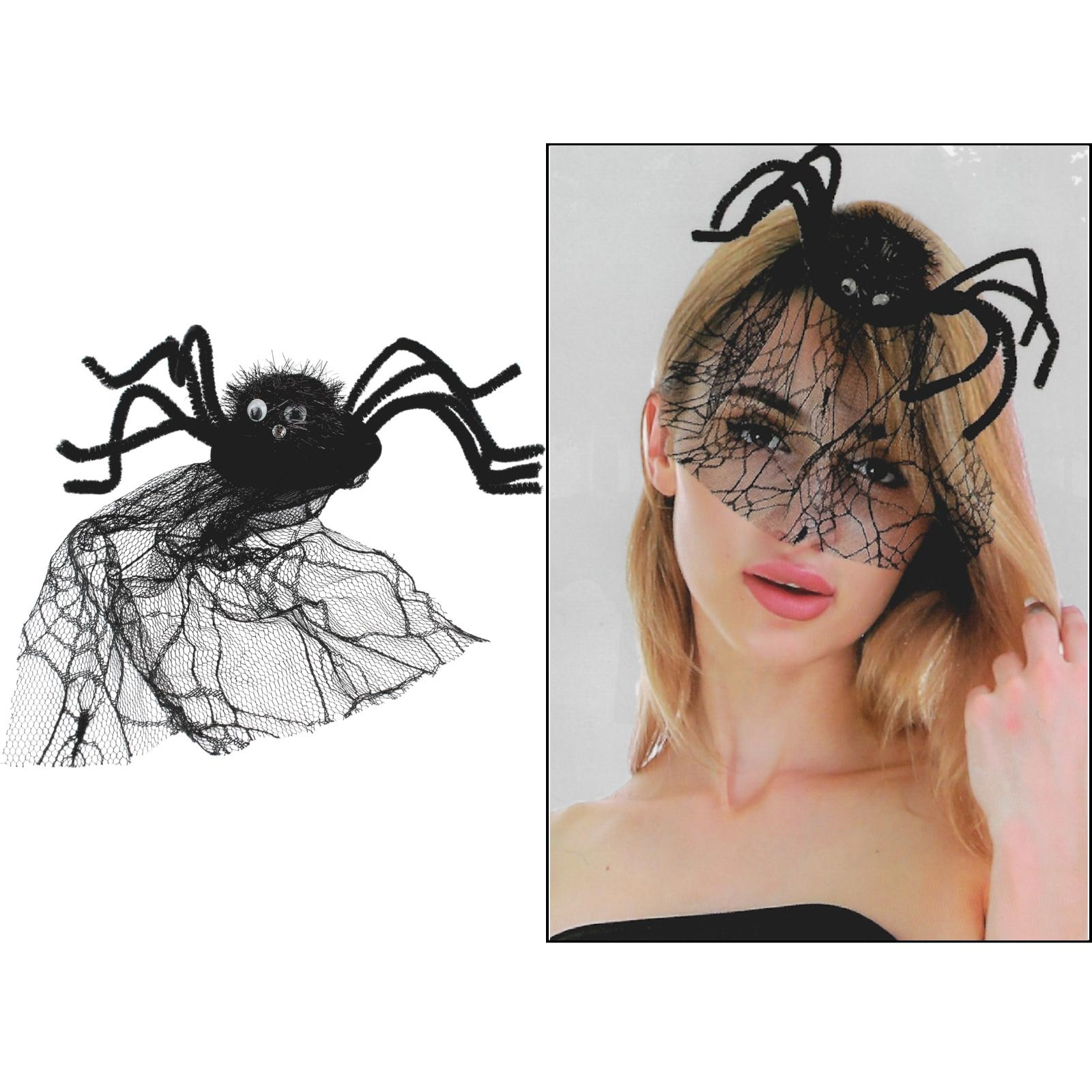 Spider and Web Clip-On Face Veil 