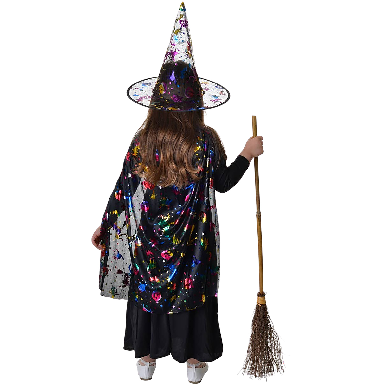 Kids Rainbow Sparkle Witch Cape and Hat Set