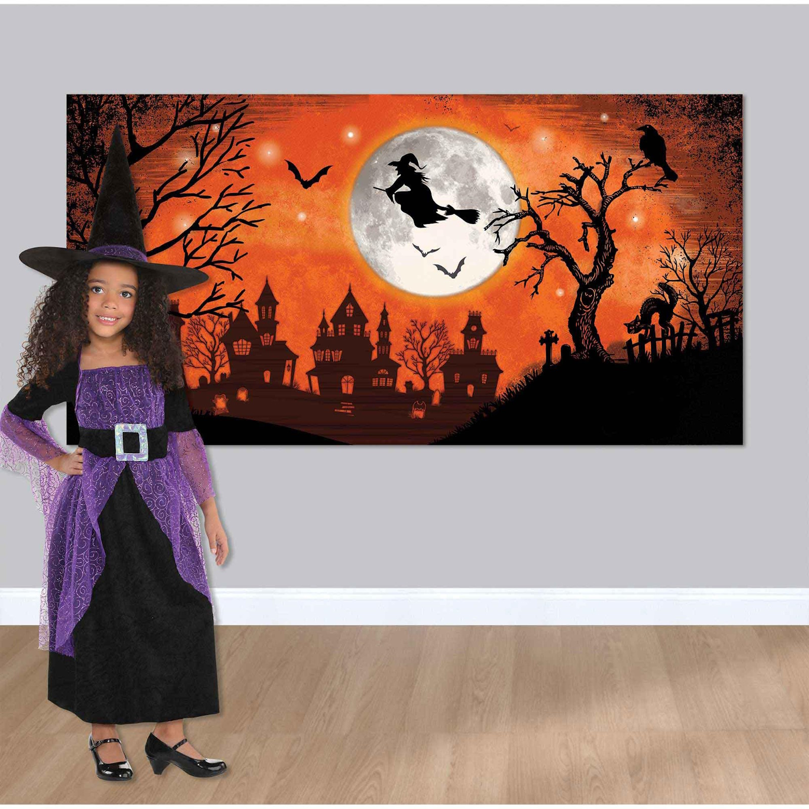 Halloween Classic Orange & Black Witch Scene Setter Backdrop