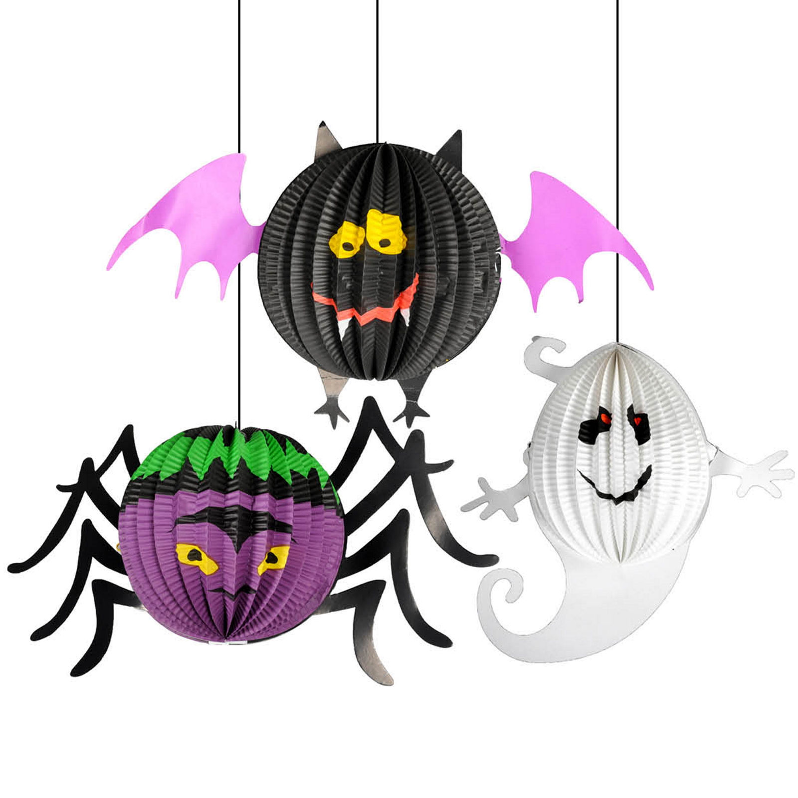 Halloween Bat, Spider & Ghost Paper Lanterns (Pack of 3)