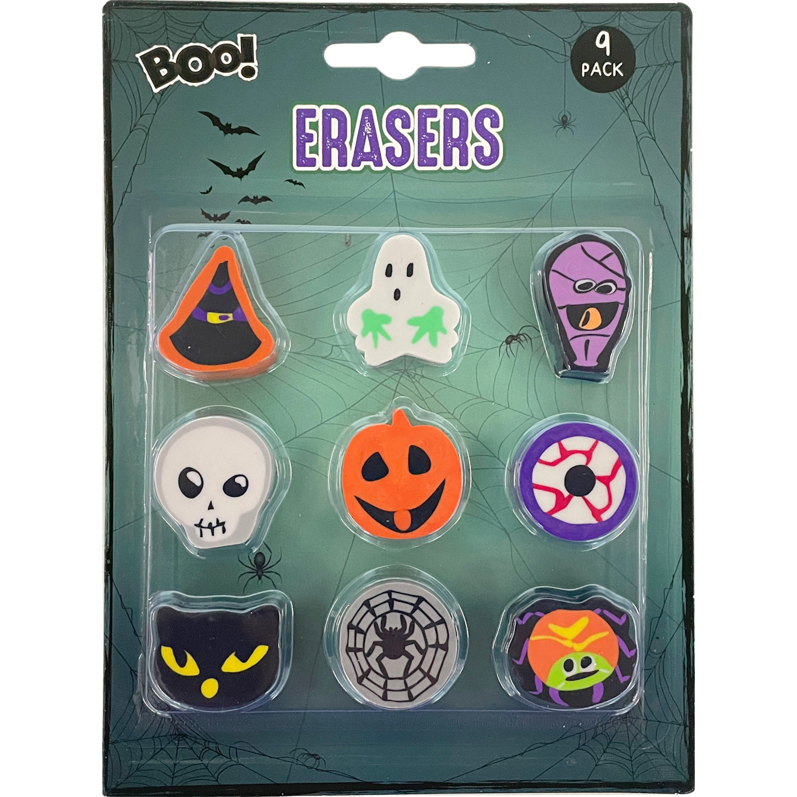 Spooky Halloween Pencil Top Erasers (Pack of 9)