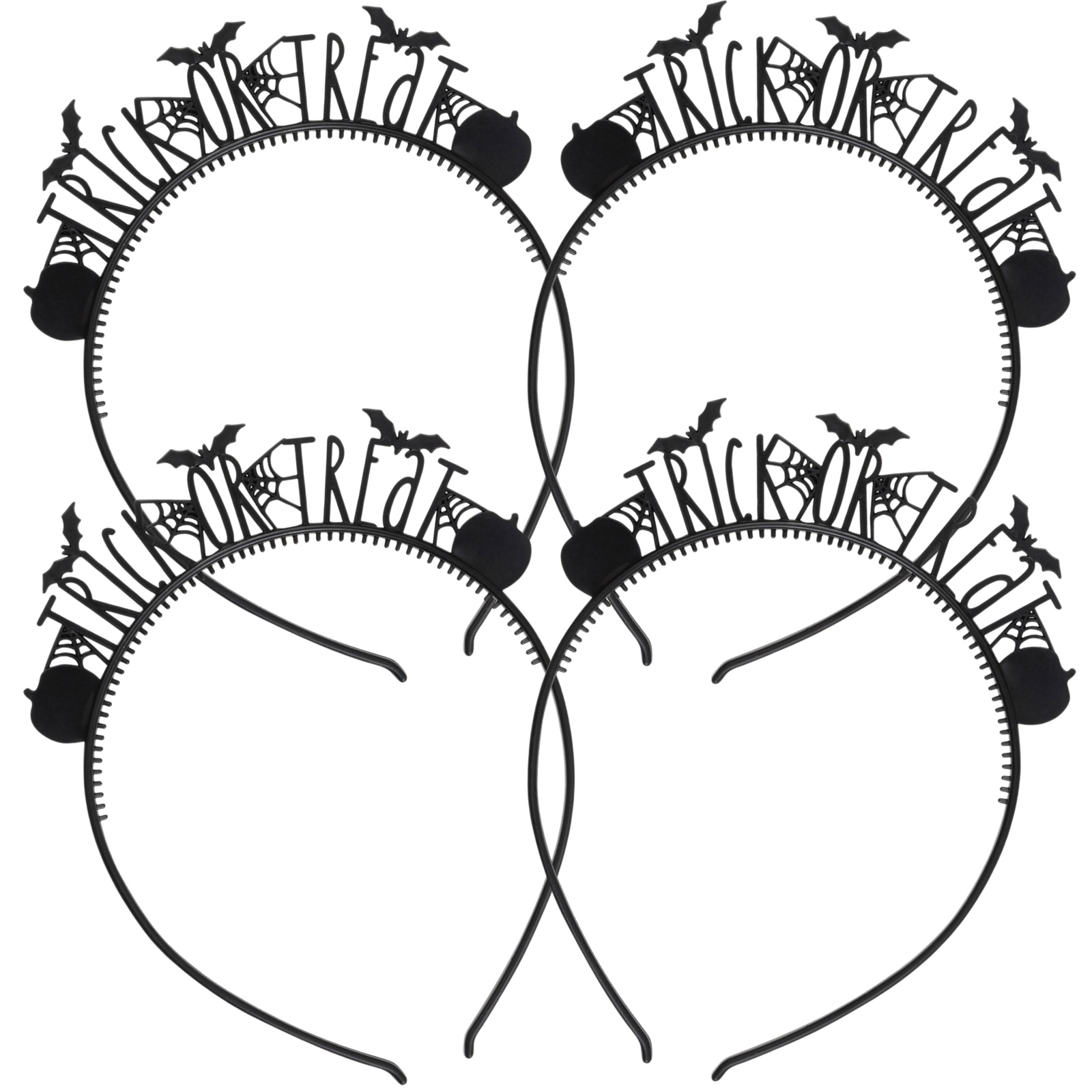 Black Halloween Trick or Treat Headbands (Pack of 4)