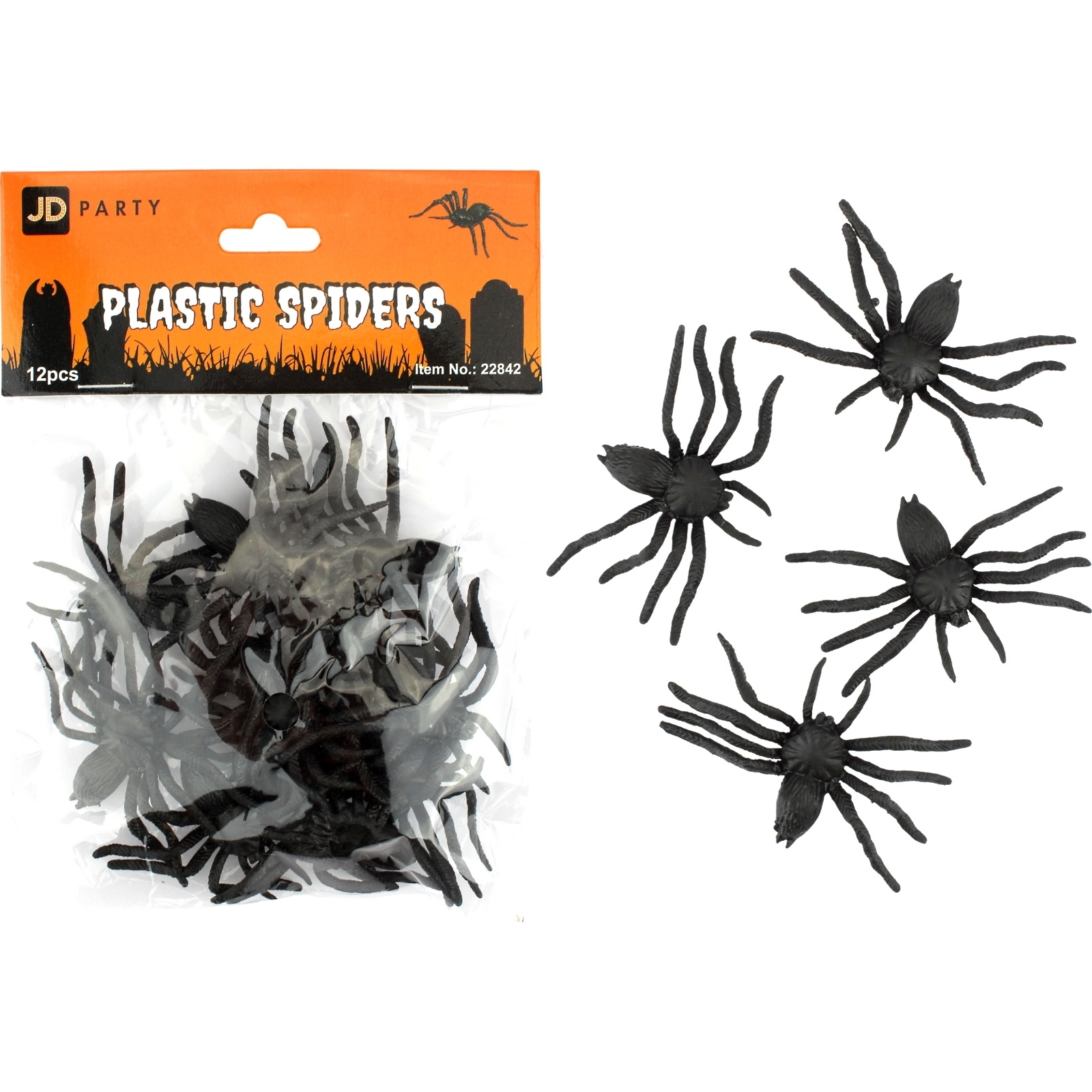 Black Plastic Spiders 6.5cm (Pack of 12)