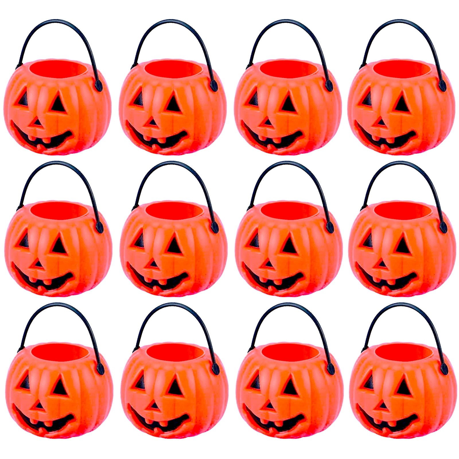 Mini Plastic Pumpkin Buckets (Pack of 12)