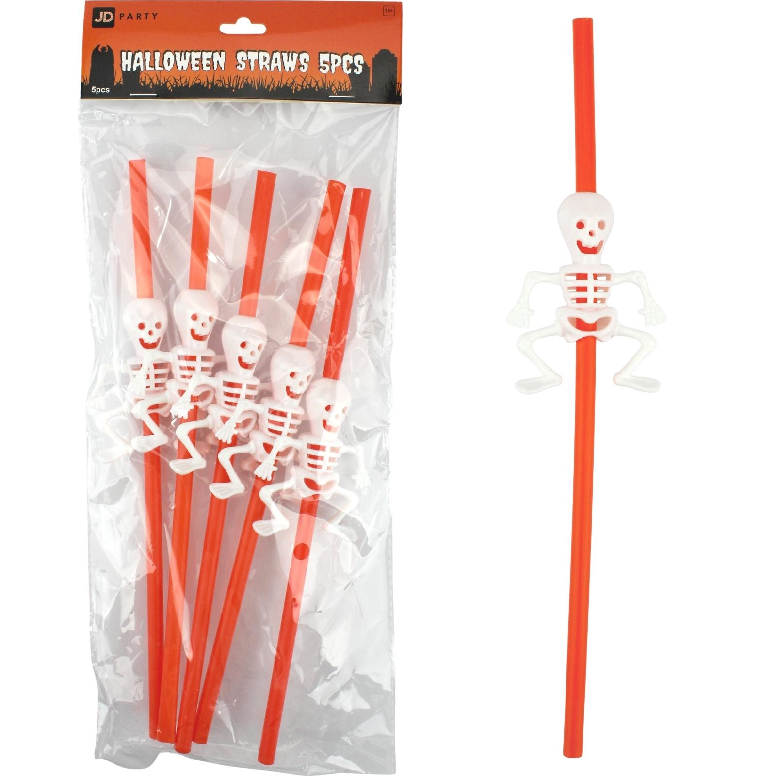 Orange Plastic Skeleton Straws (Pack of 5)