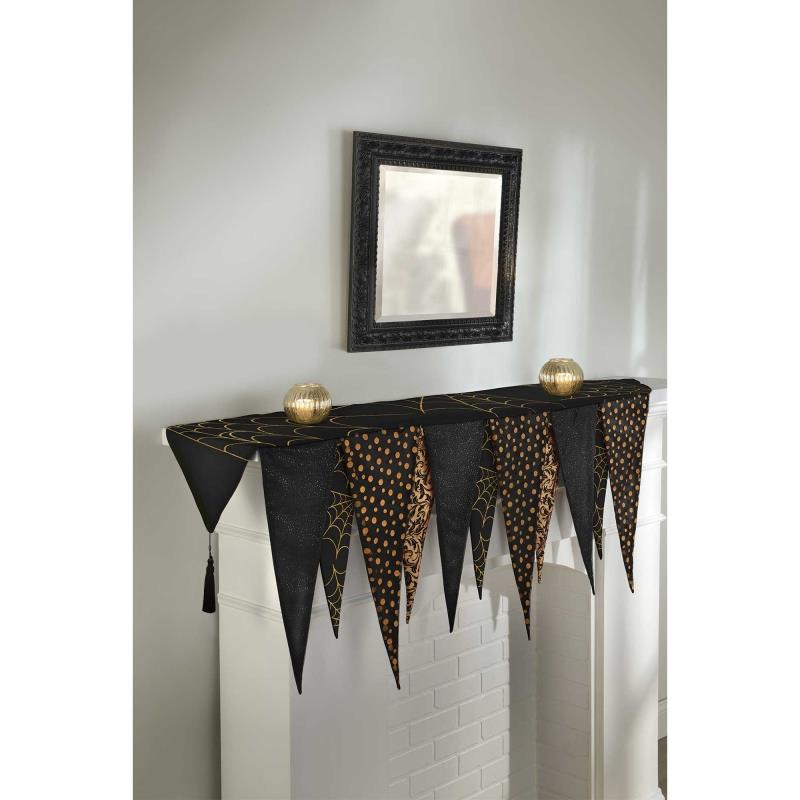 Halloween Mantle Table Runner Scarf Fabric Glitter Decoration