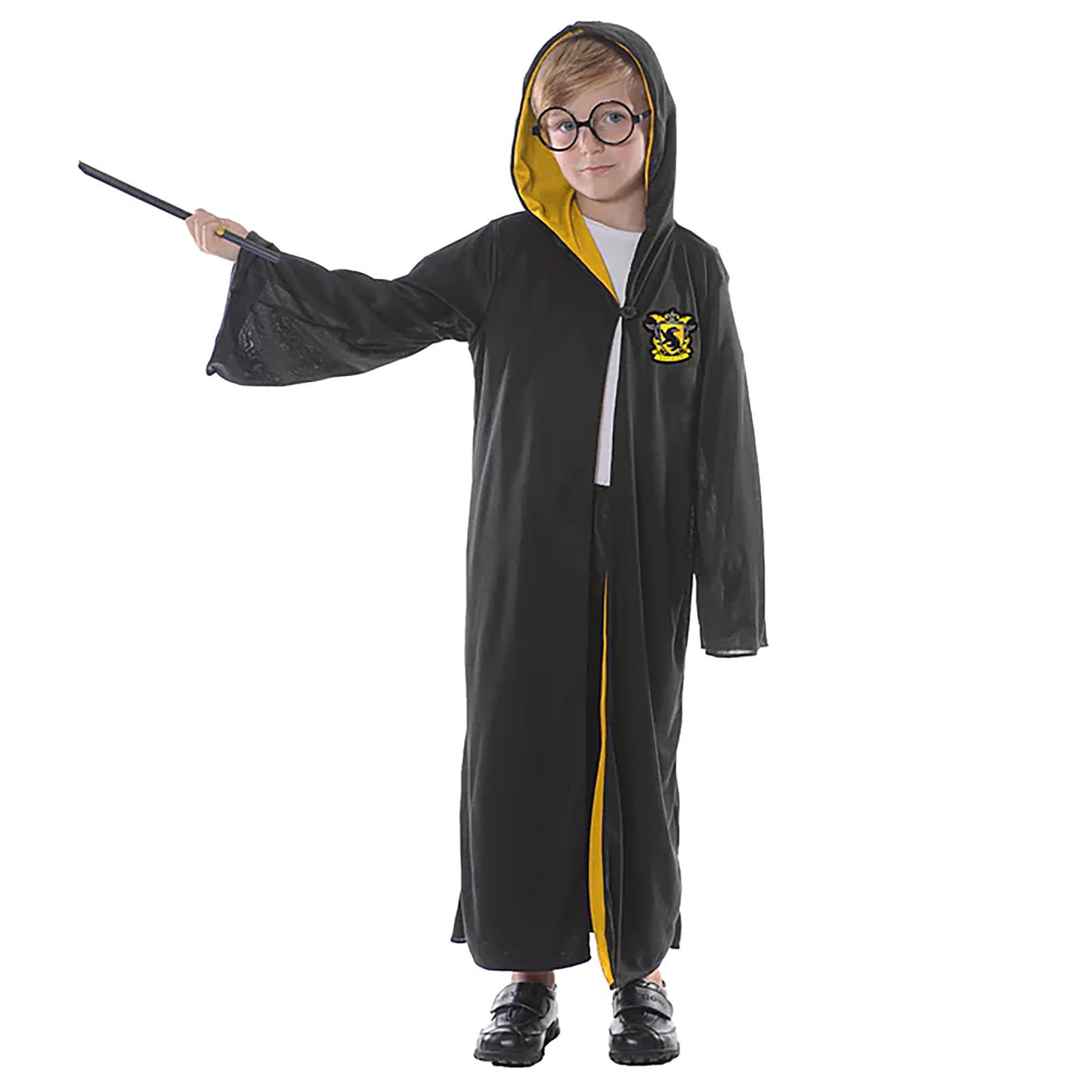 Yellow Hooded Wizard Robe With Glasses (6-9 Years)