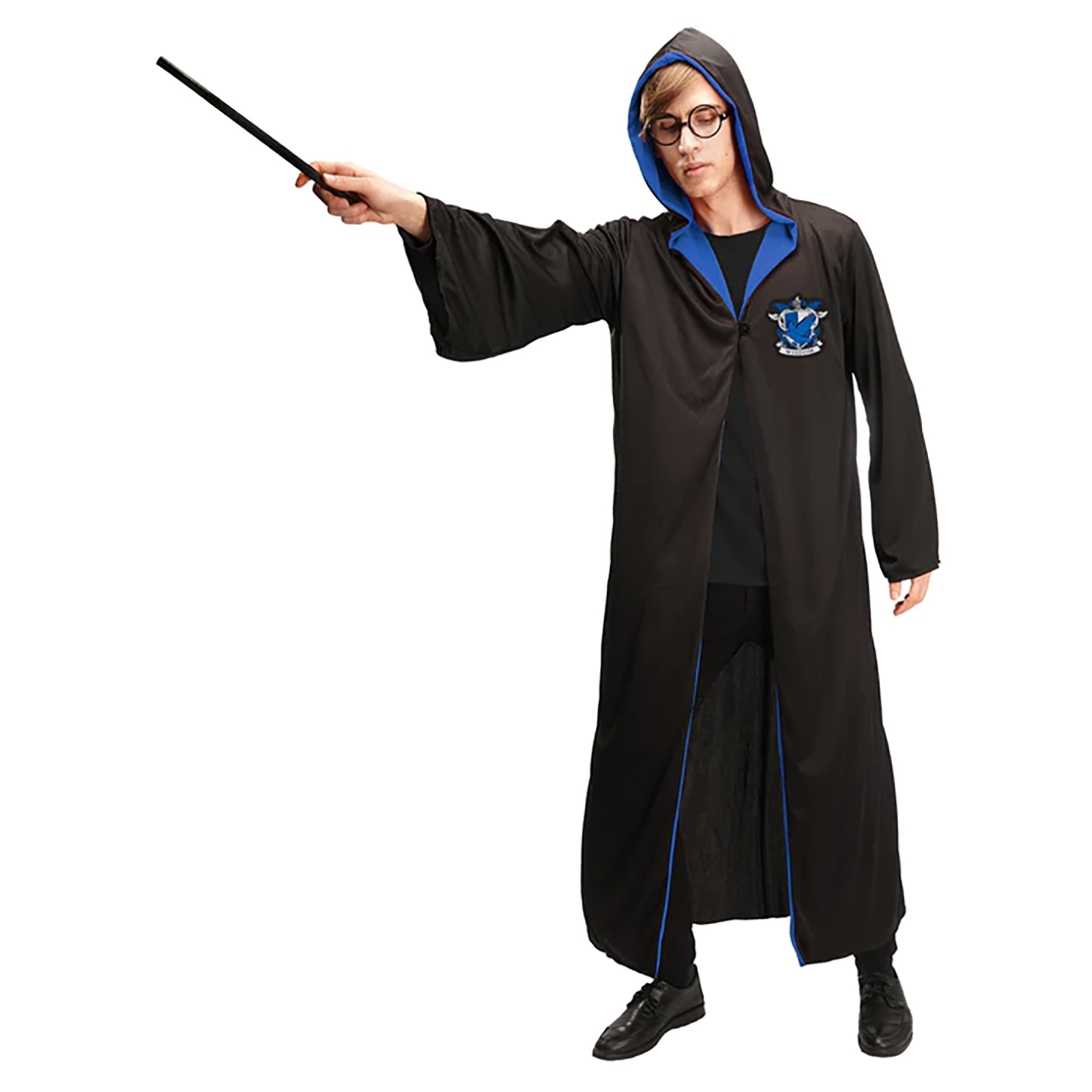 Adult Blue Hooded Wizard Robe With Glasses