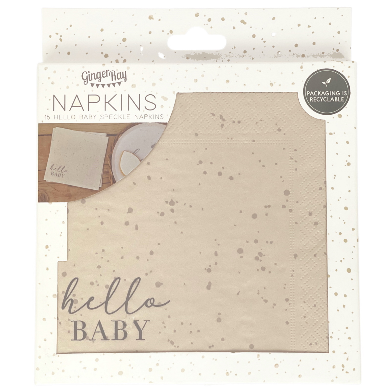 Ginger Ray Hello Baby Speckled Large Napkins / Serviettes (Pack of 16)