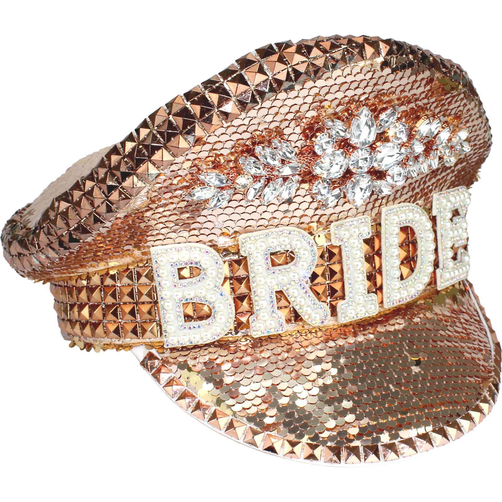 Bride Rose Gold Sequin & Rhinestone Hat