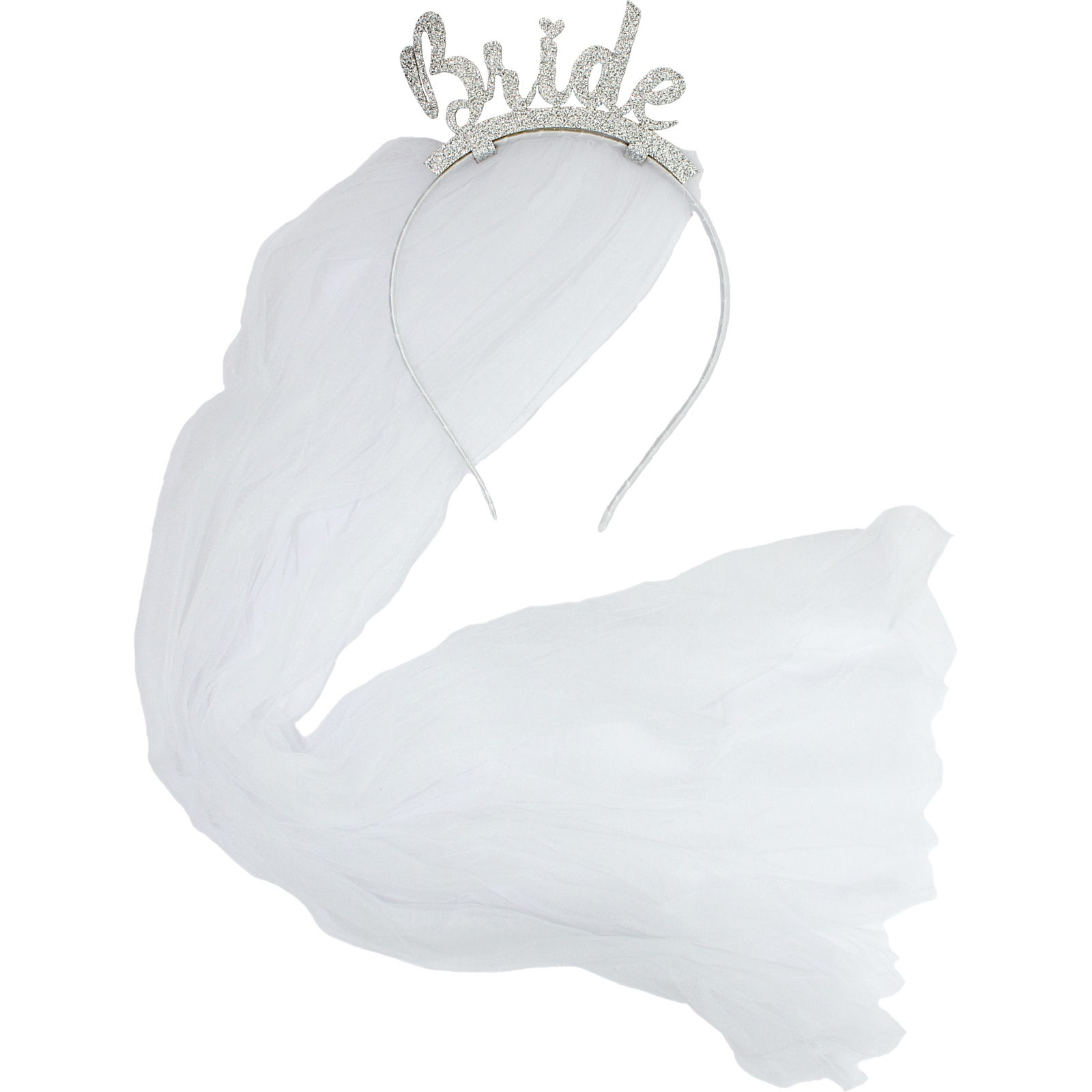 Silver Glitter Bride Headband with Veil