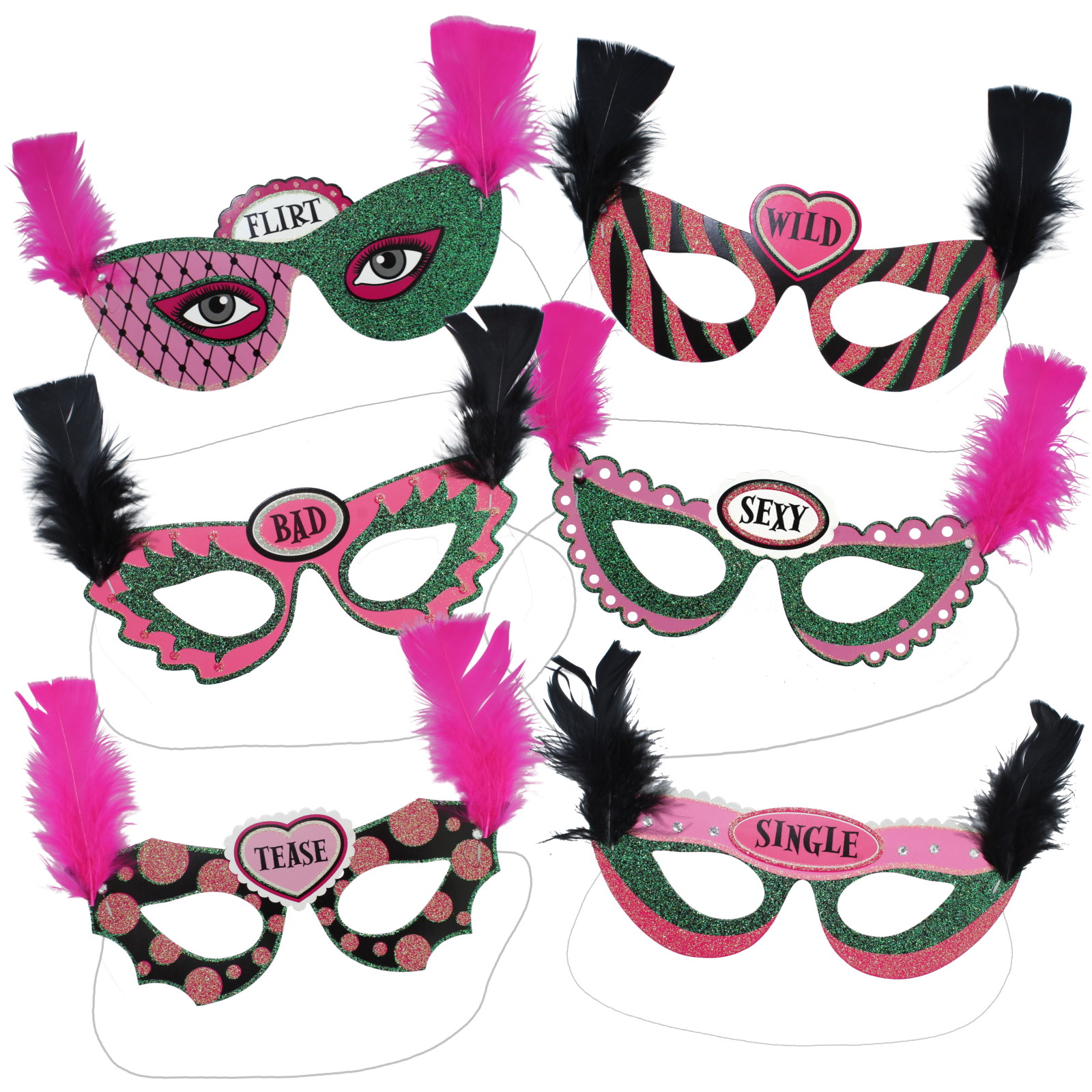 Bachelorette Feathered Masquerade Masks (Pack of 6)