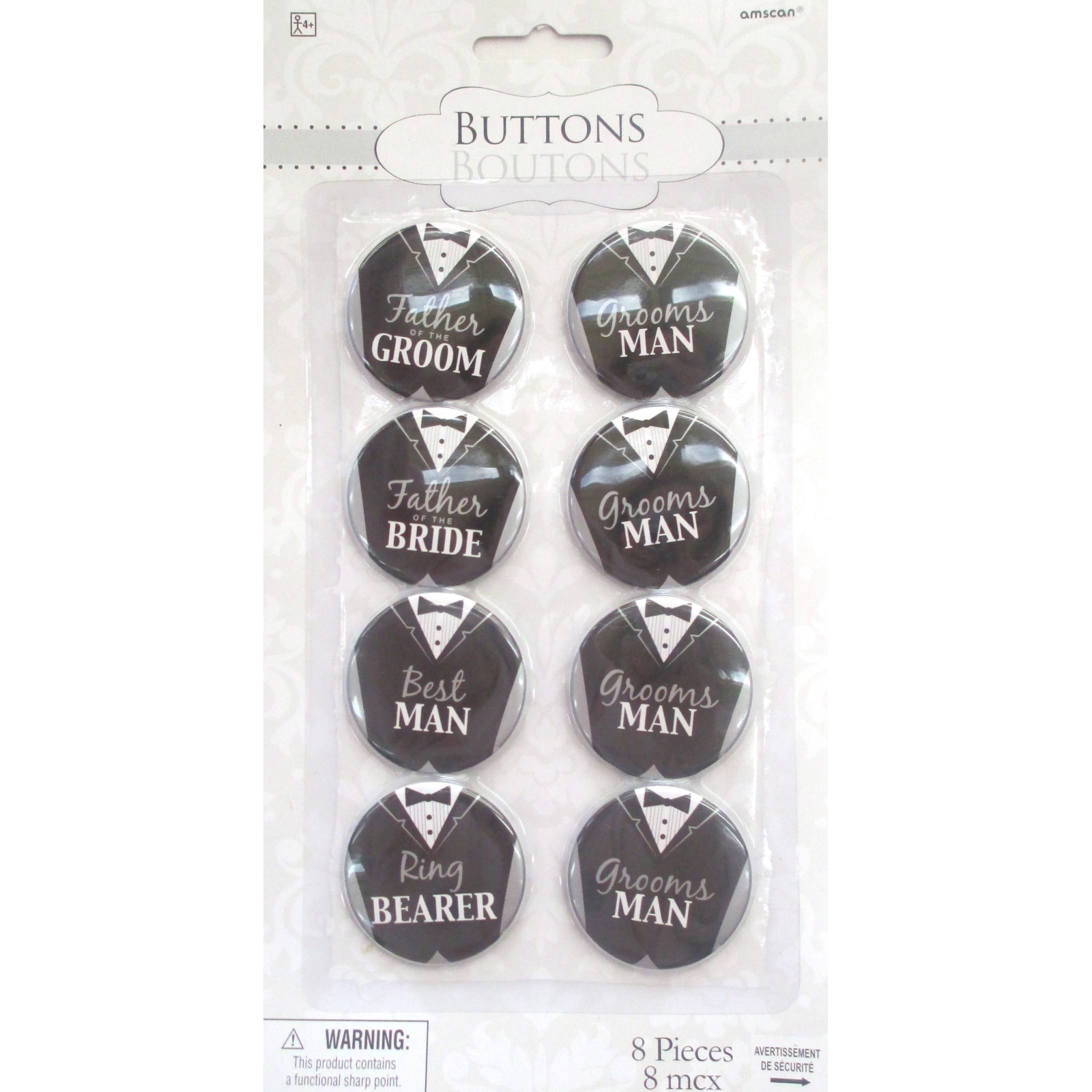 Grooms Bridal Party Buttons (Pack of 8)