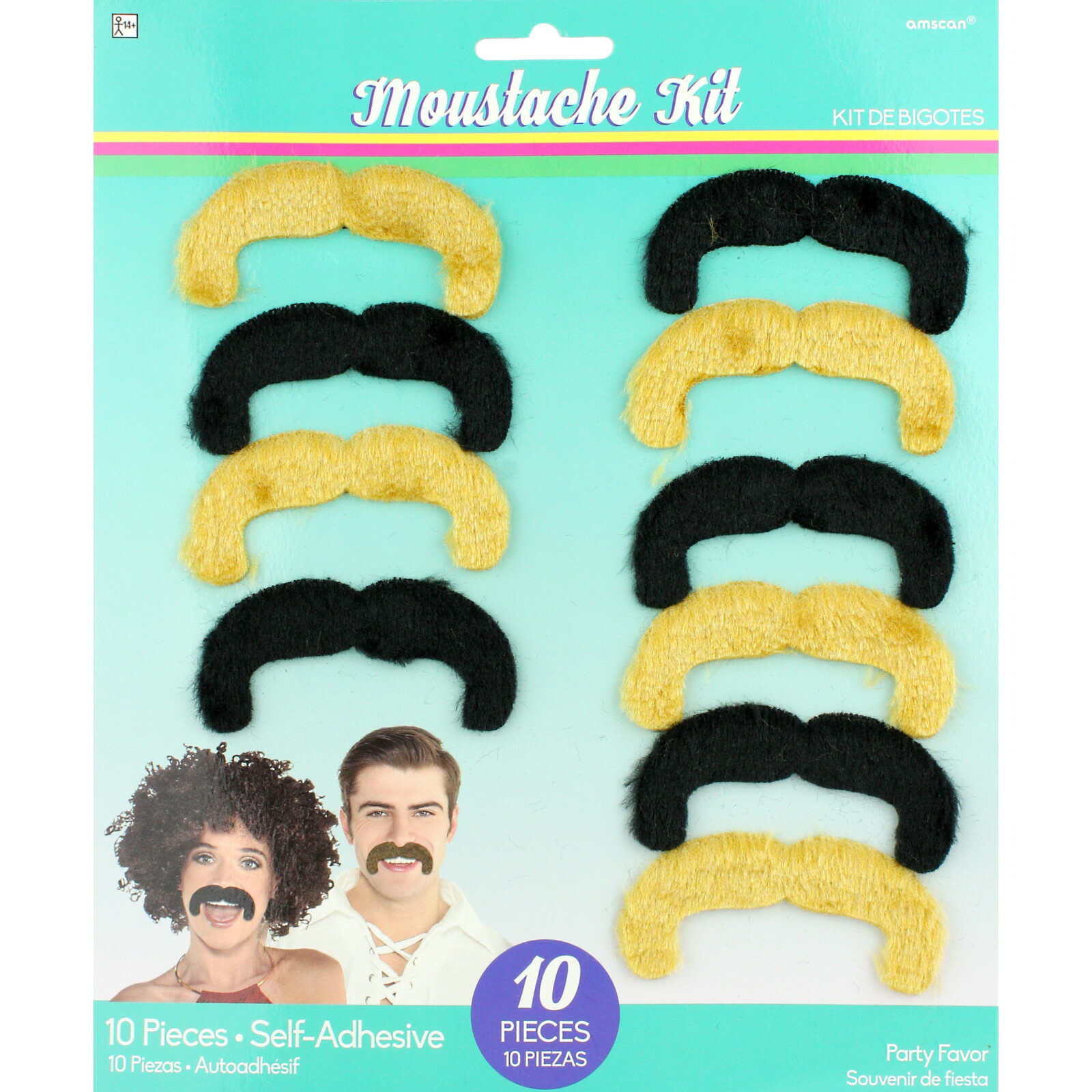 Black & Blonde Stick On Moustaches (Pack of 10)
