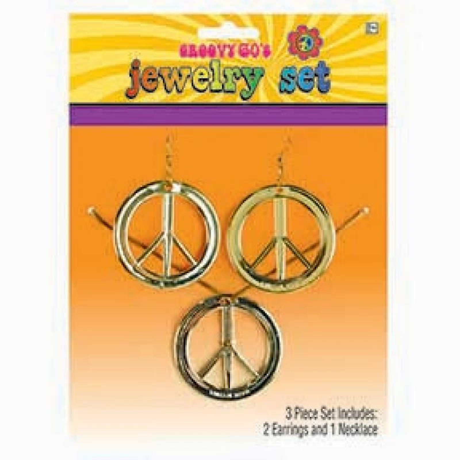 Gold Peace Sign Necklace & Earrings Set