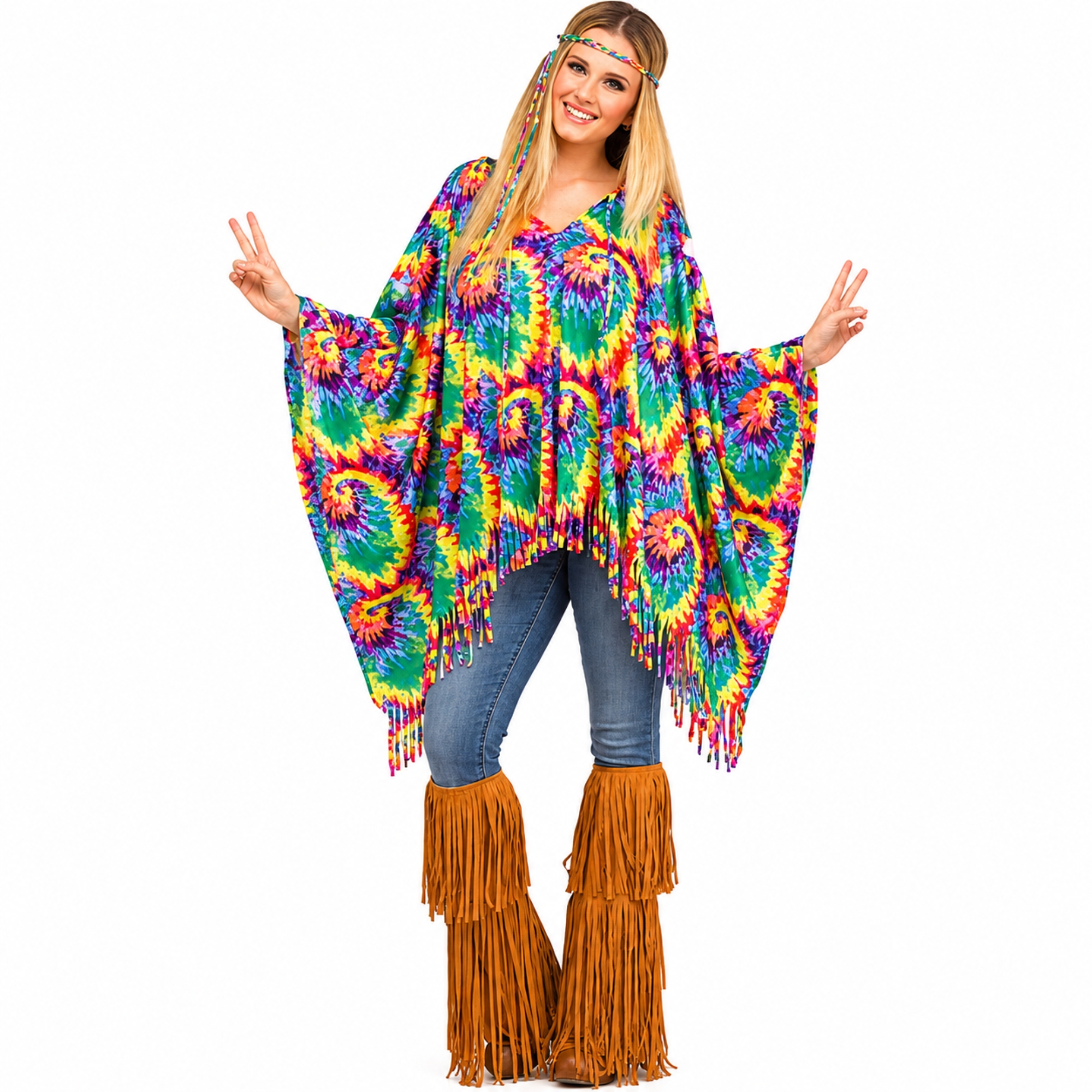 Adult Tie Dye Hippie Poncho One Size