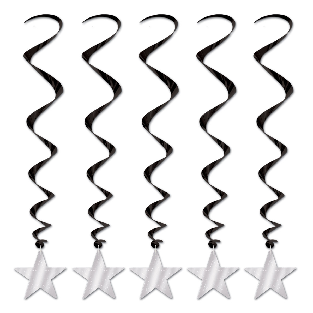 Silver and Black Star Whirls (Pack of 5)