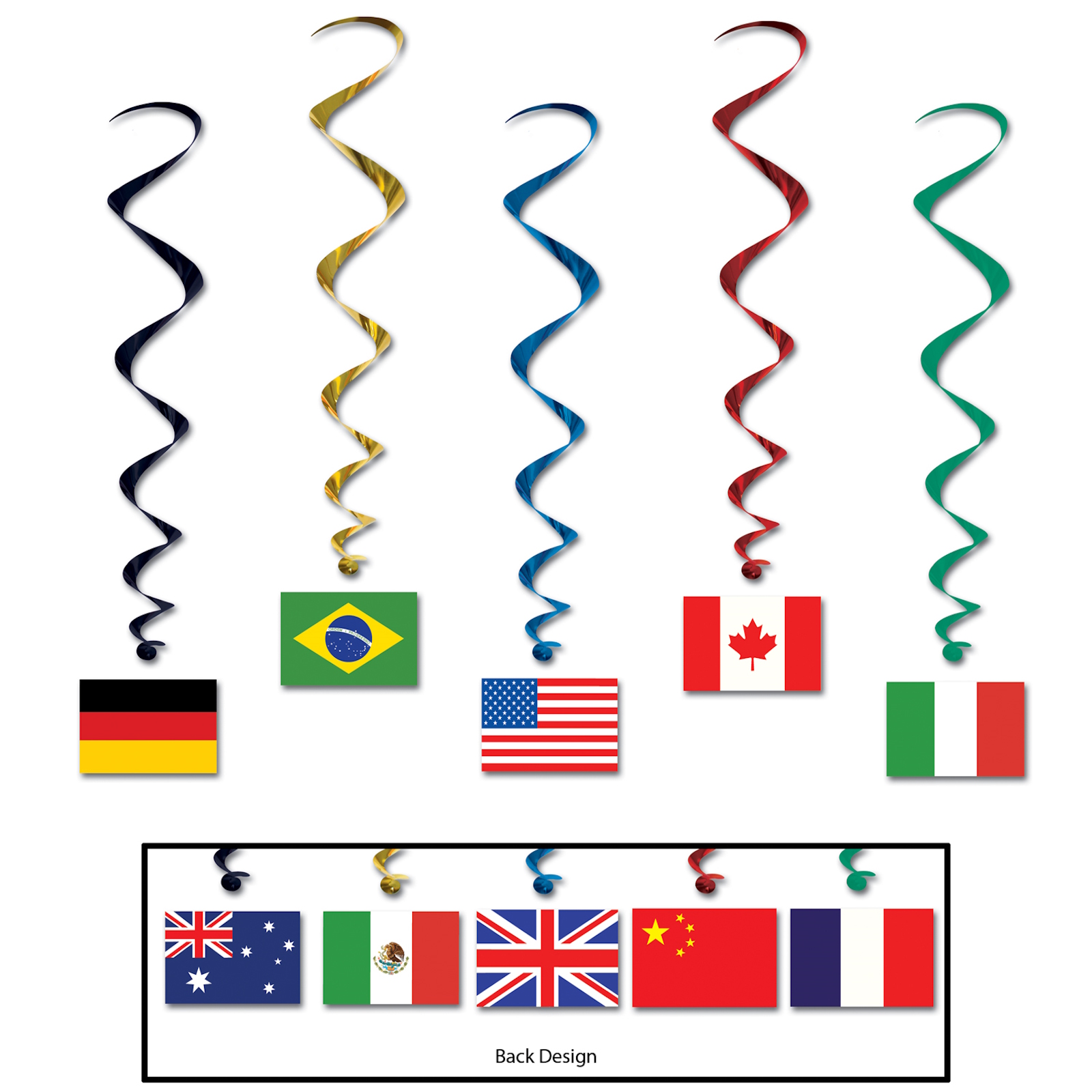 International Flags Hanging Swirl Decorations (Pack of 5)