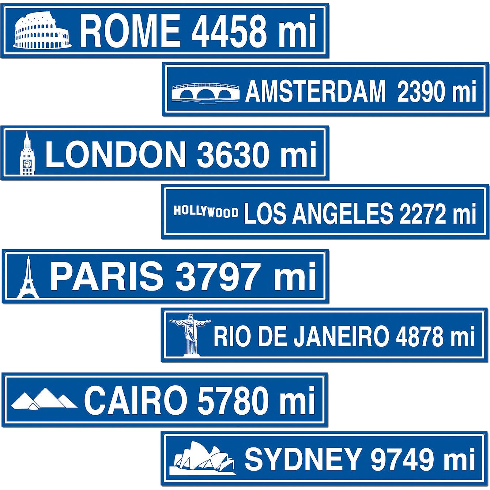 International Street Sign Cutout Wall Decorations (Pack of 4)