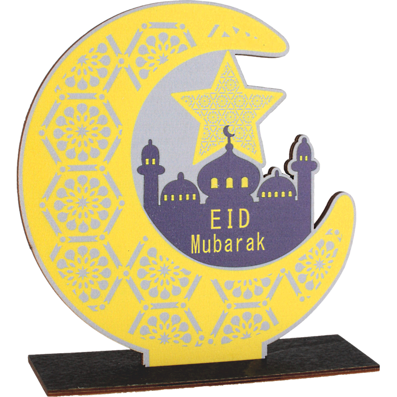 Ornamental Wooden Eid Moon and Mosque Table Decoration