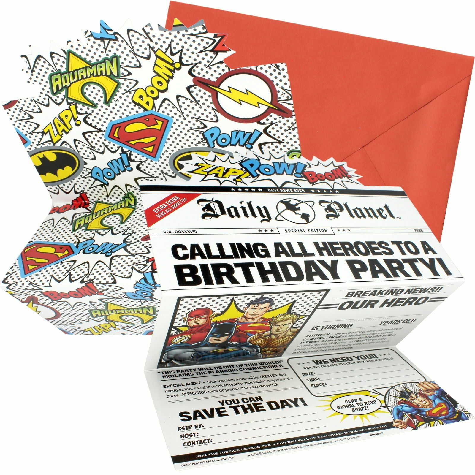 Justice League Heroes Unite Deluxe Invitation Set (Pack of 8)