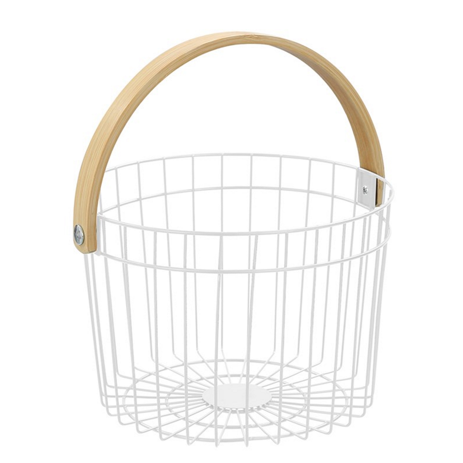 Boxsweden Round White Wire Storage Basket With Birch Handle 27cm x 18cm
