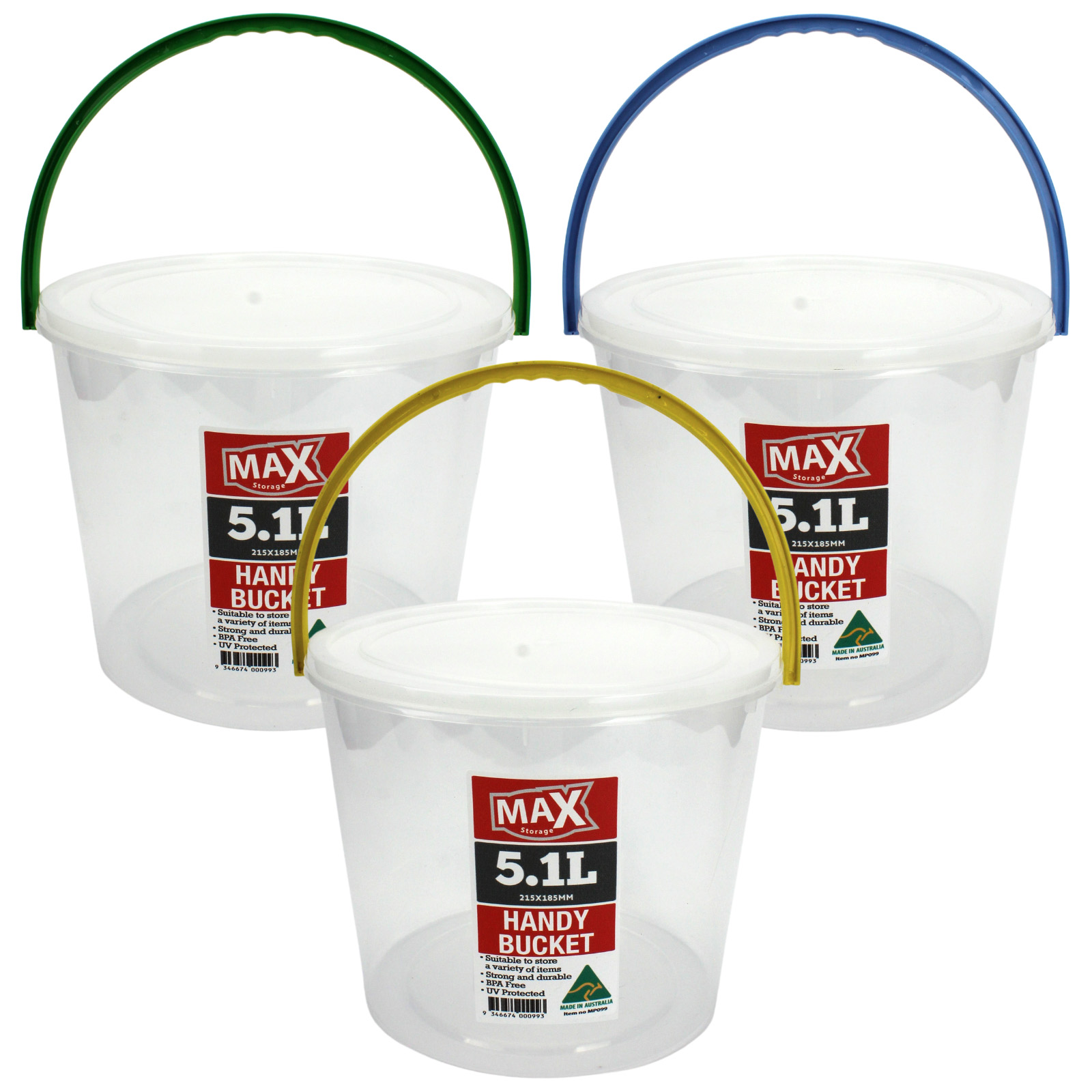Clear Plastic Storage Bucket with Handle 5.1L (1 Only)