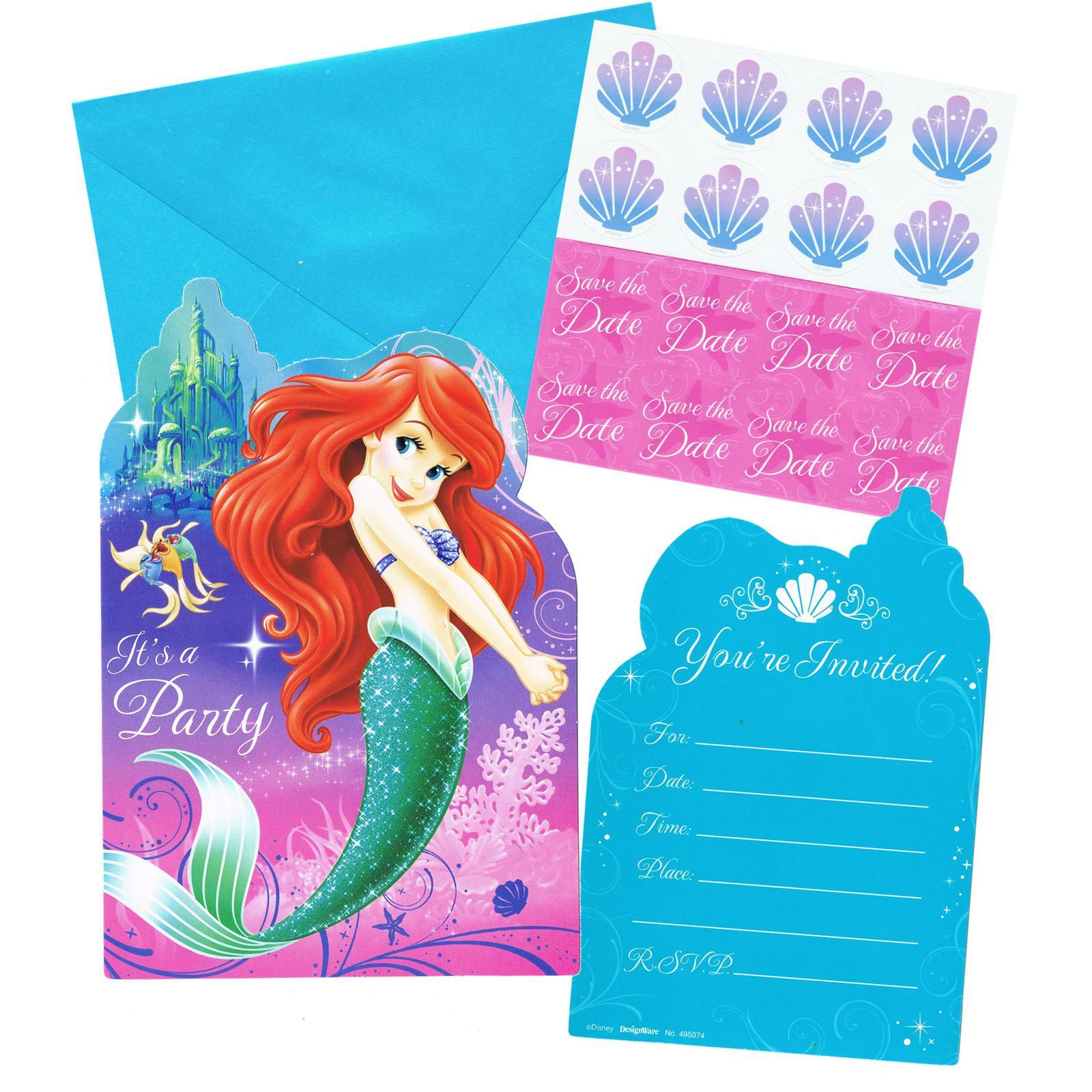 Ariel The Little Mermaid Sparkle Invitation Set (Pack of 8)