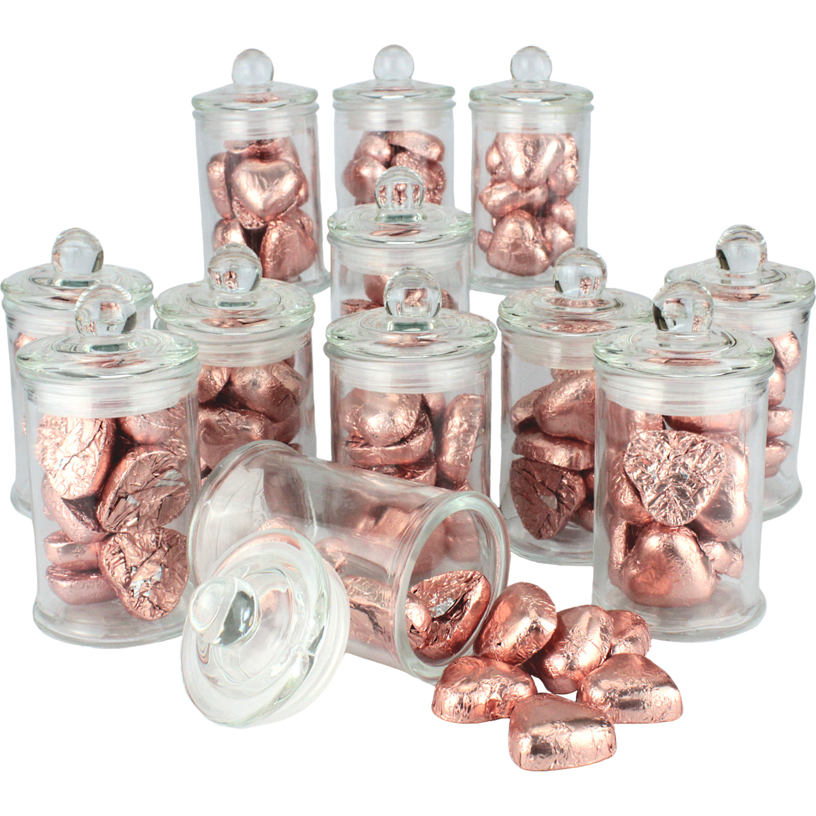 Rose Gold Chocolate Hearts In A Jar (Box of 12)