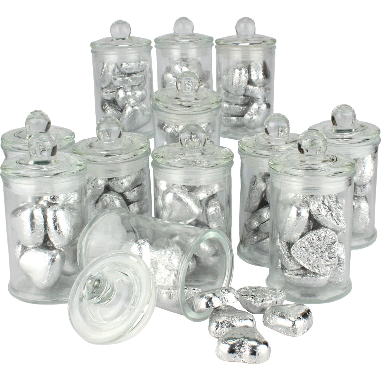 Silver Chocolate Hearts In A Jar (Box of 12)