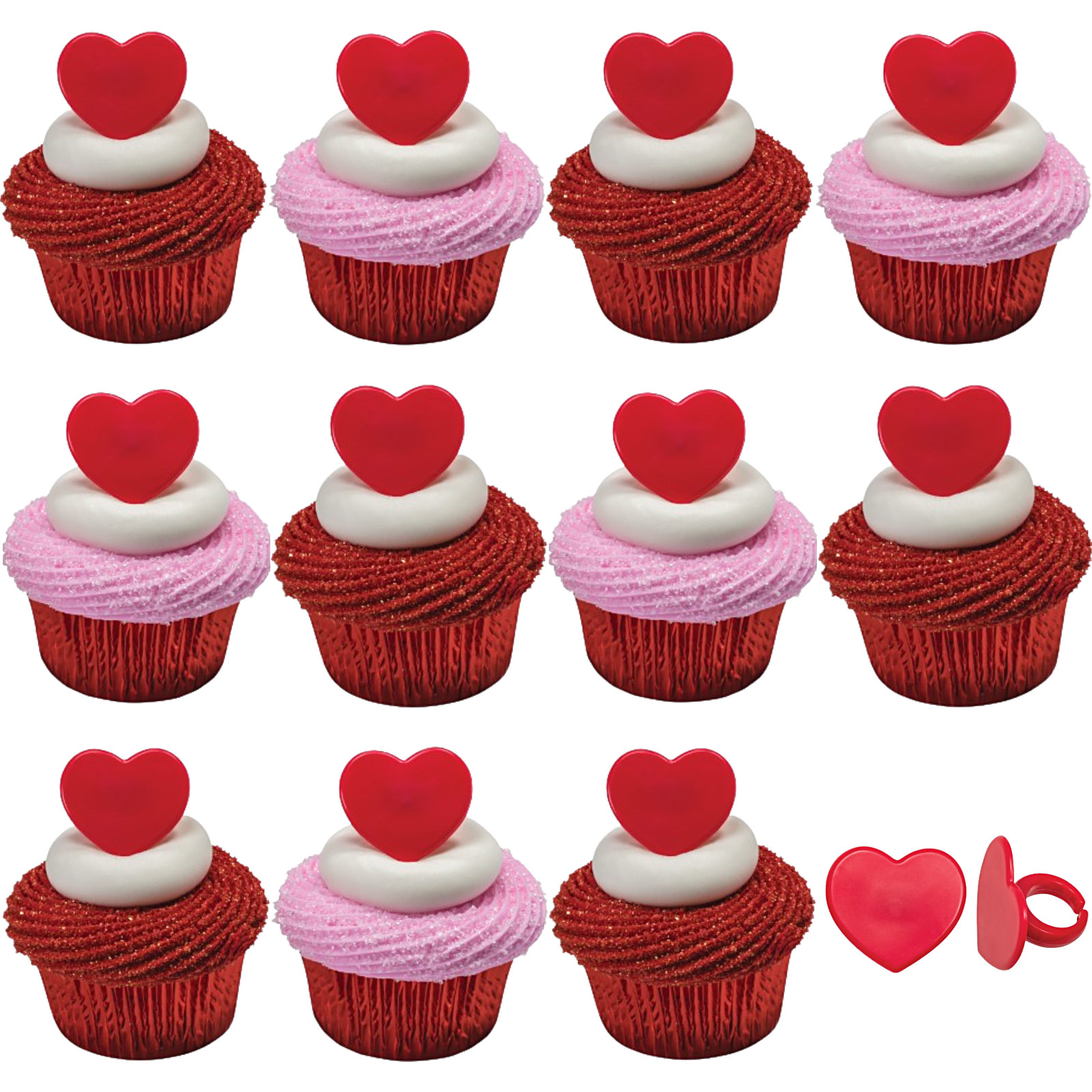 Red Heart Cupcake Rings (Pack of 12)