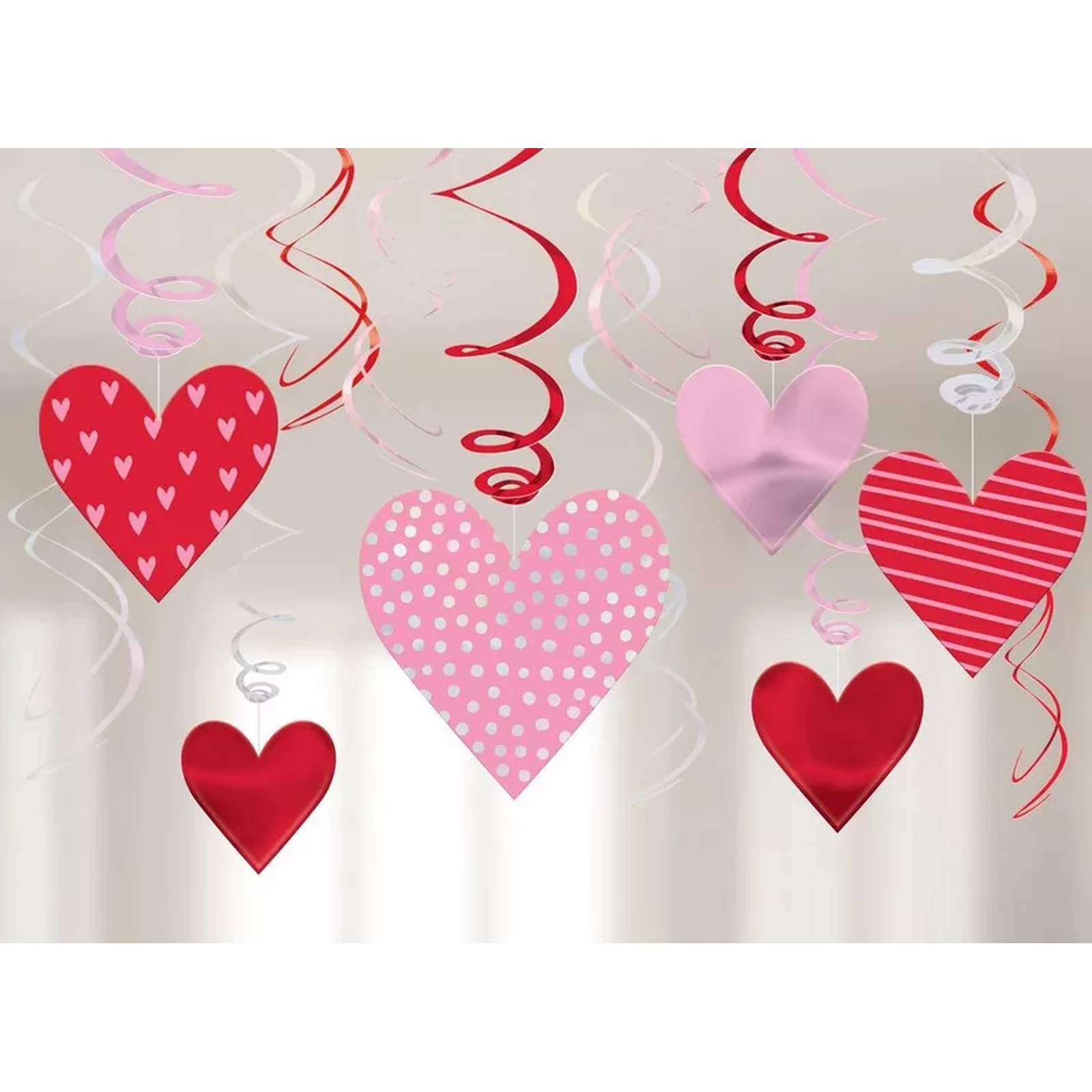 Red and Pink Patterned Heart Swirl Decorations (Pack of 12)