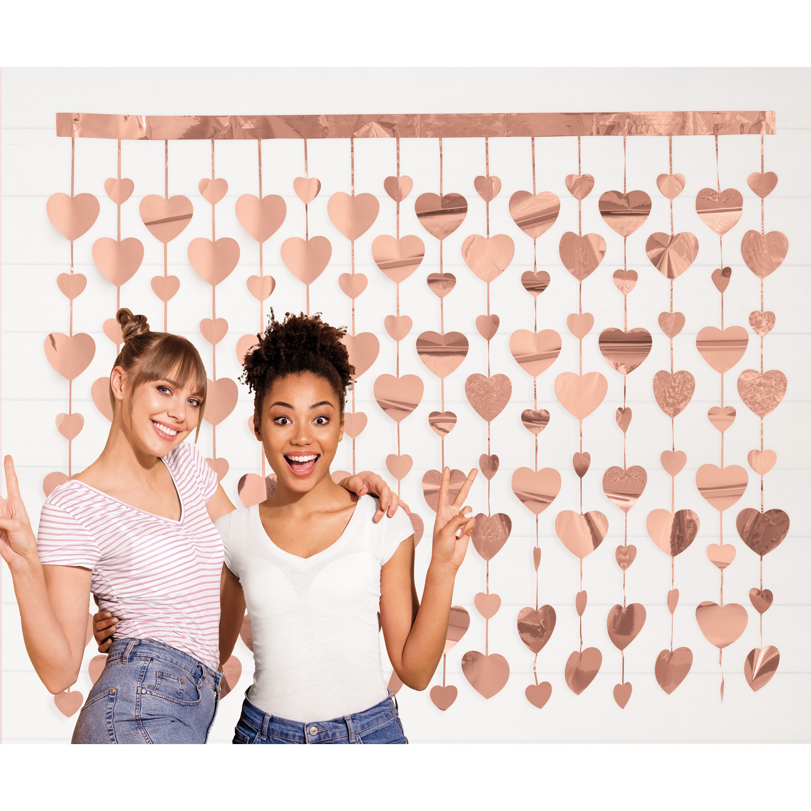 Metallic Rose Gold Hearts Foil Backdrop Curtain 152cm x 121cm