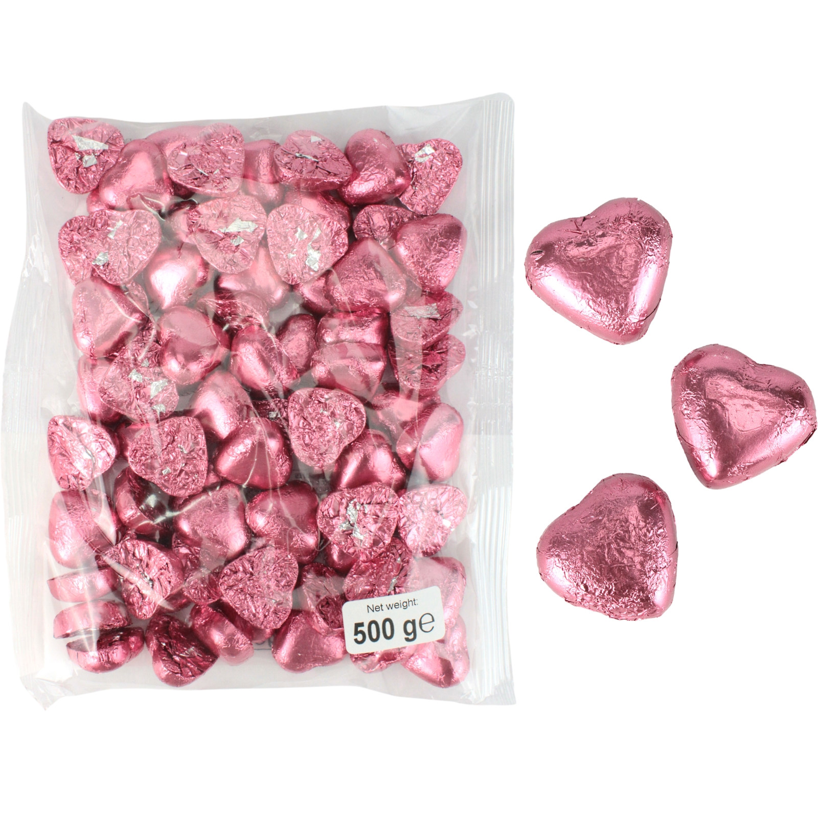 Pink Chocolate Foil Hearts (500g Bag)