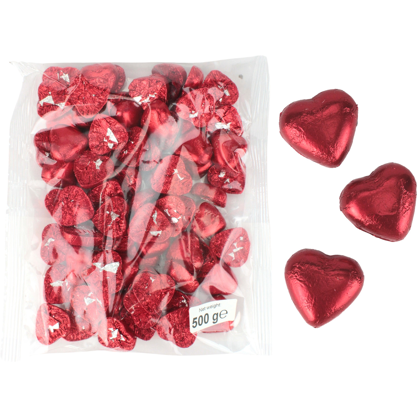 Red Chocolate Foil Hearts (500g Bag)