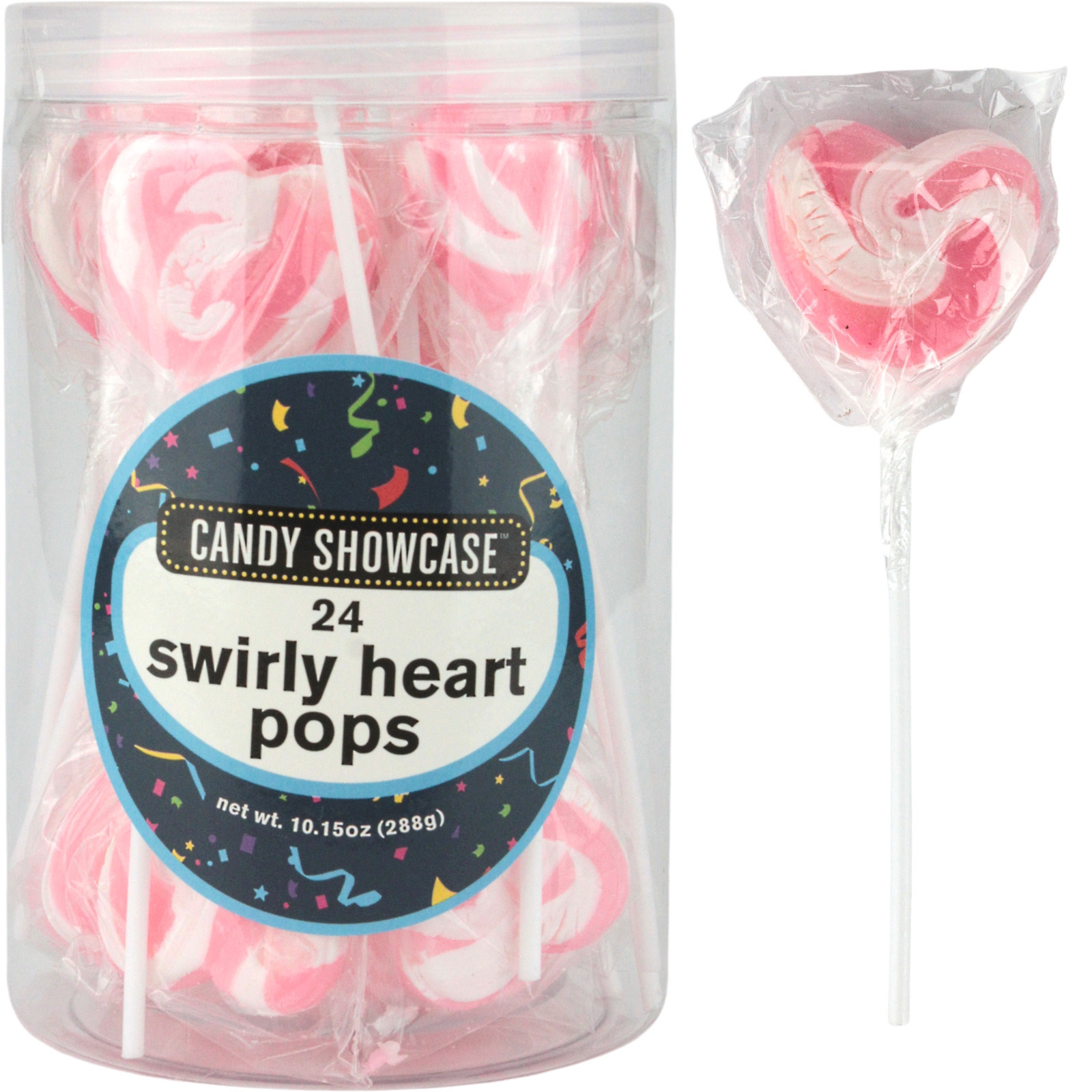 Pink Swirly Heart Lollipops 288g (Pack of 24)