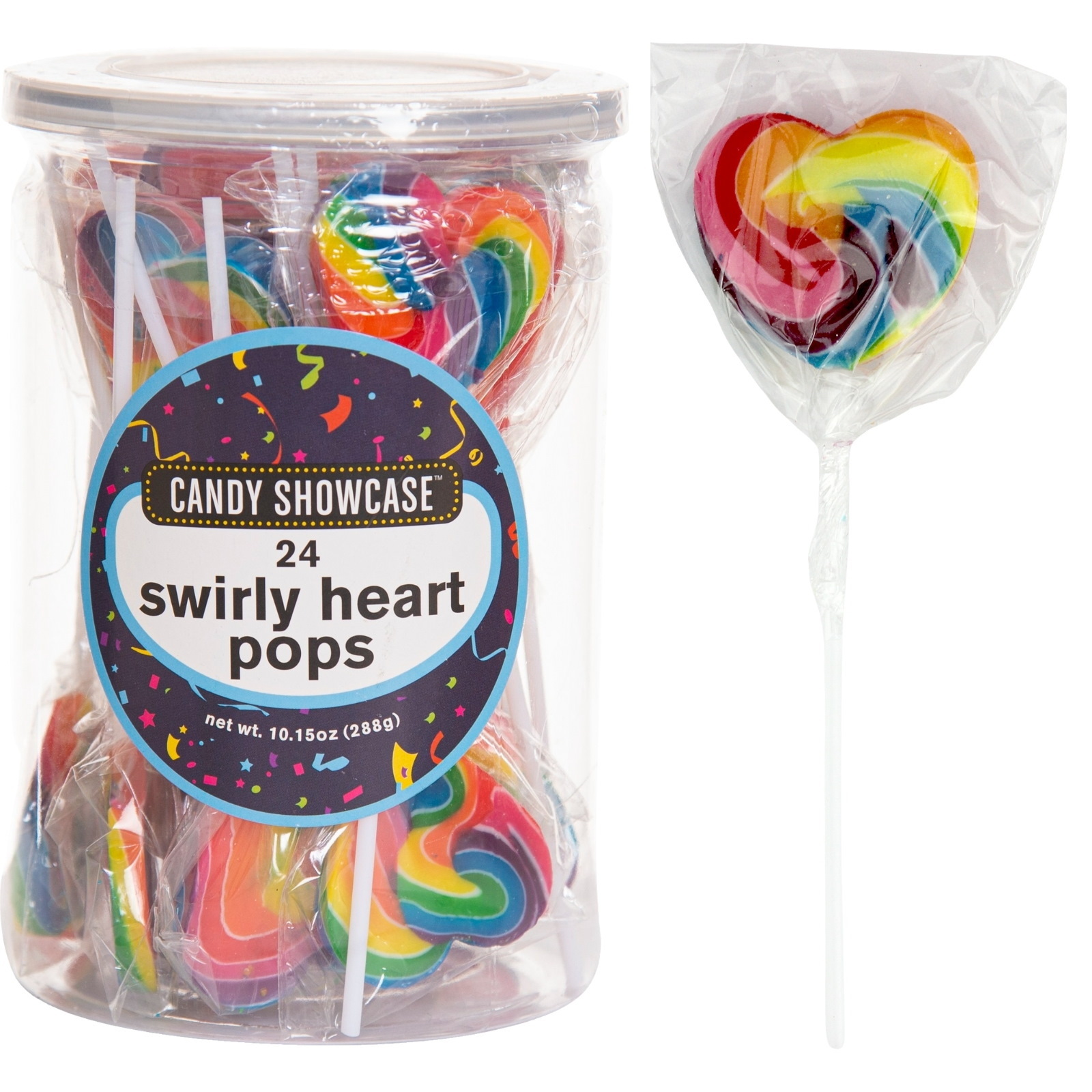 Rainbow Swirly Heart Lollipops 288g (Pack of 24)