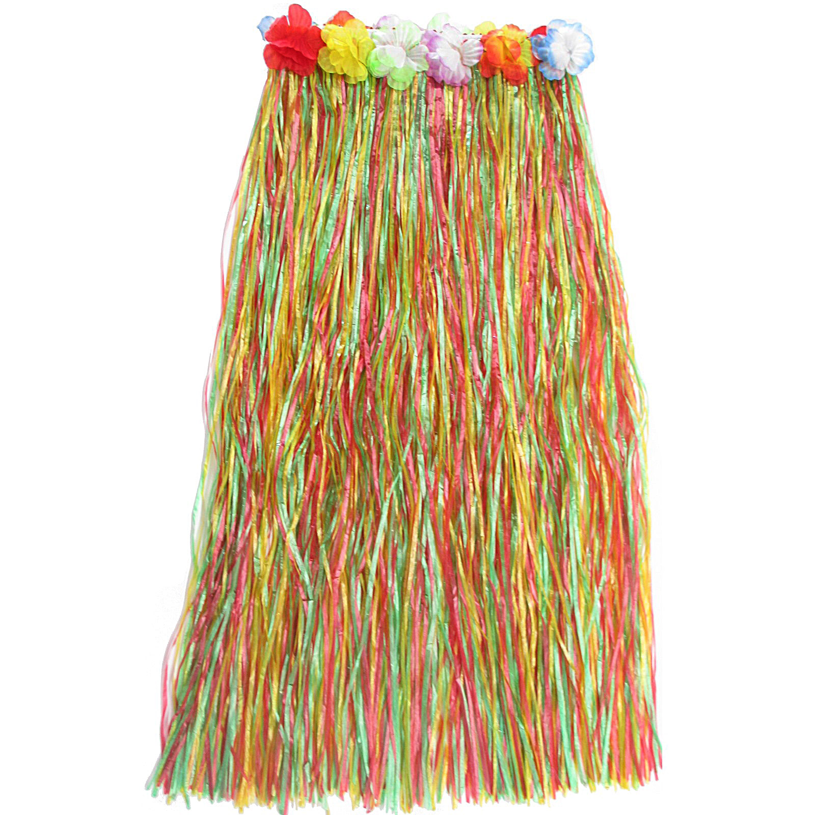 Adult Artificial Rainbow Grass Hula Skirt with Flowers