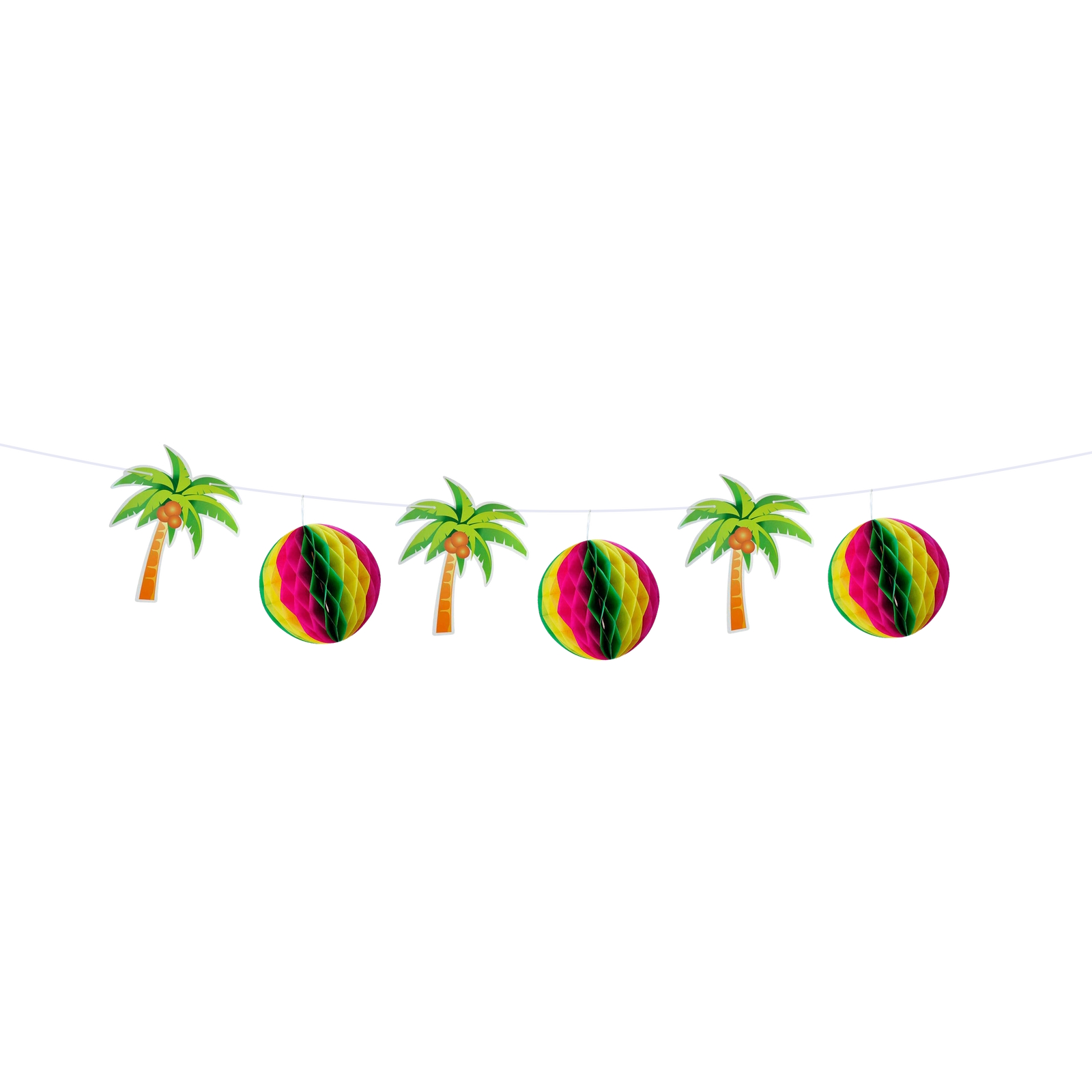 Coconut Palm Tree & Rainbow Honeycomb Ball Garland Banner