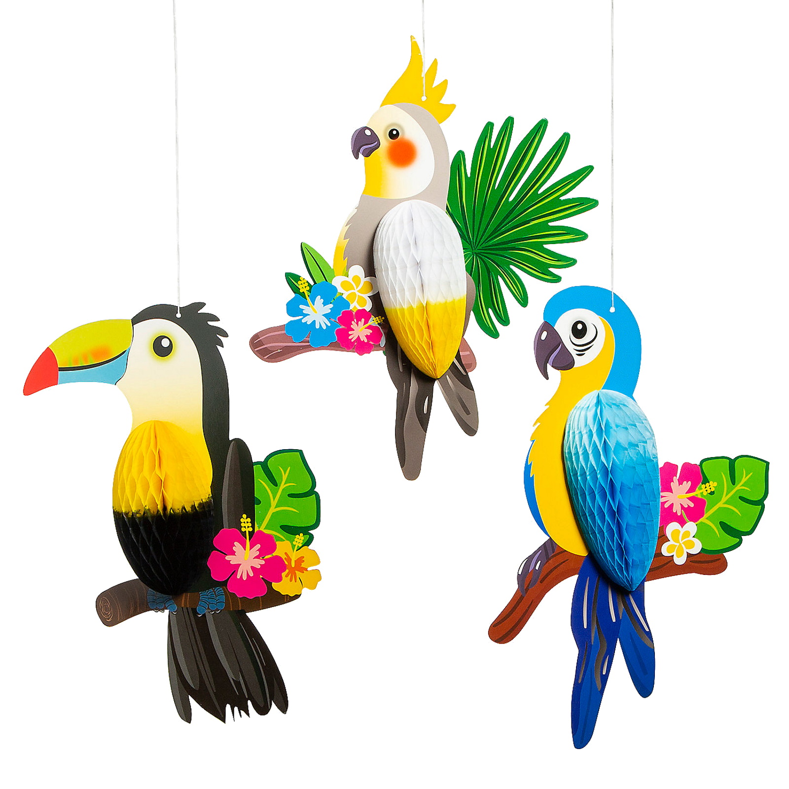 Tropical Birds Honeycomb Hanging Decorations (Pack of 3)